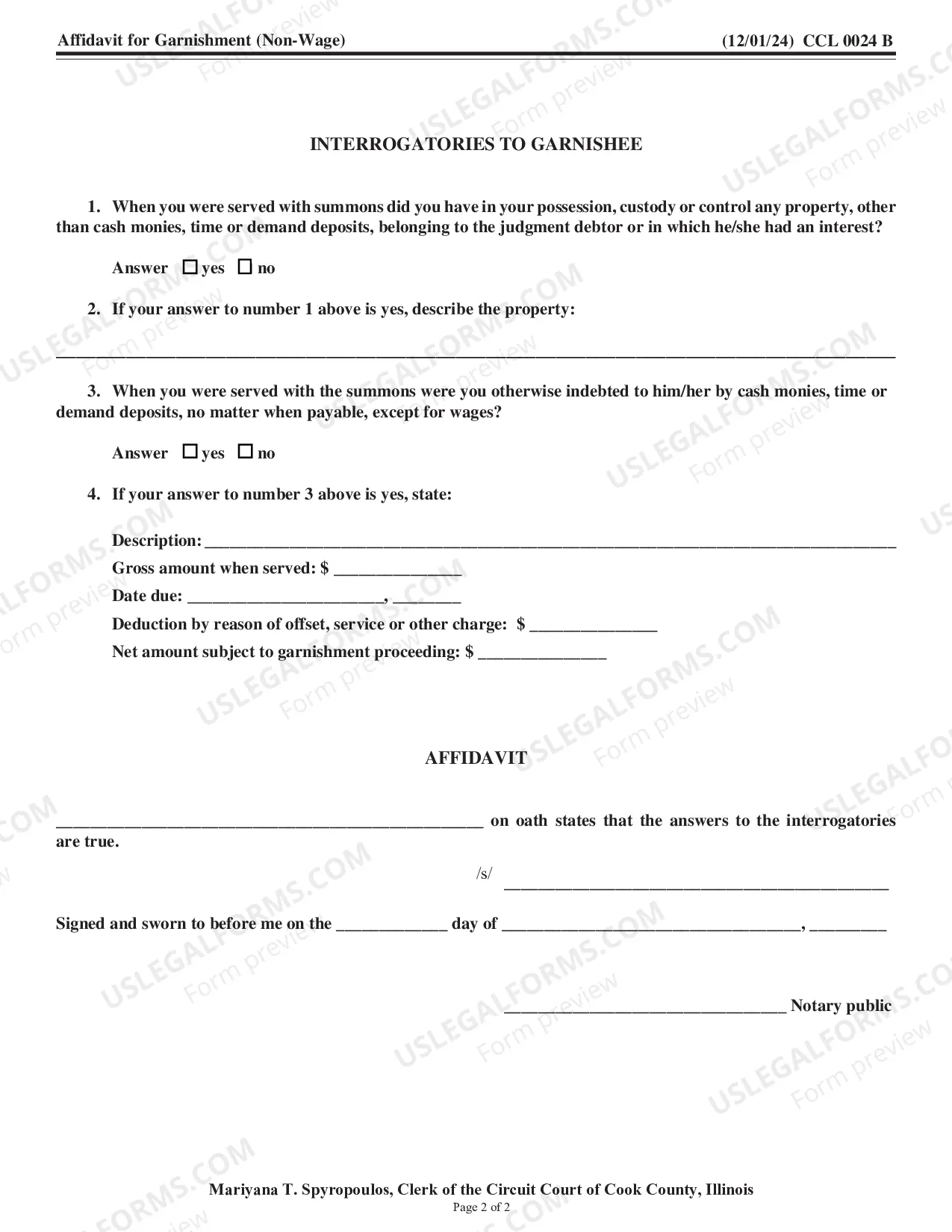 Preview Affidavit For Garnishment (Non-Wage)