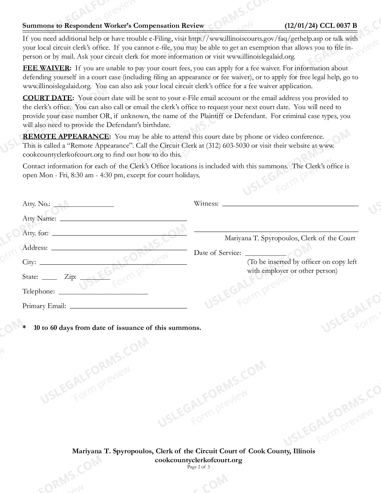 Preview Summons To Respondent Workers Compensation Review