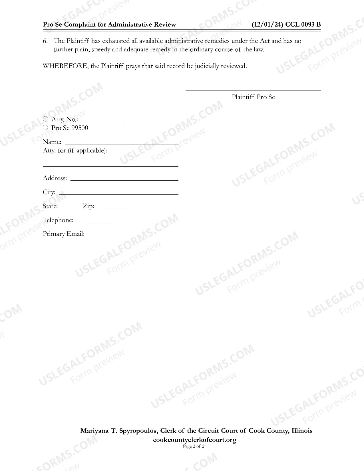 Preview Pro Se Complaint For administrative Review