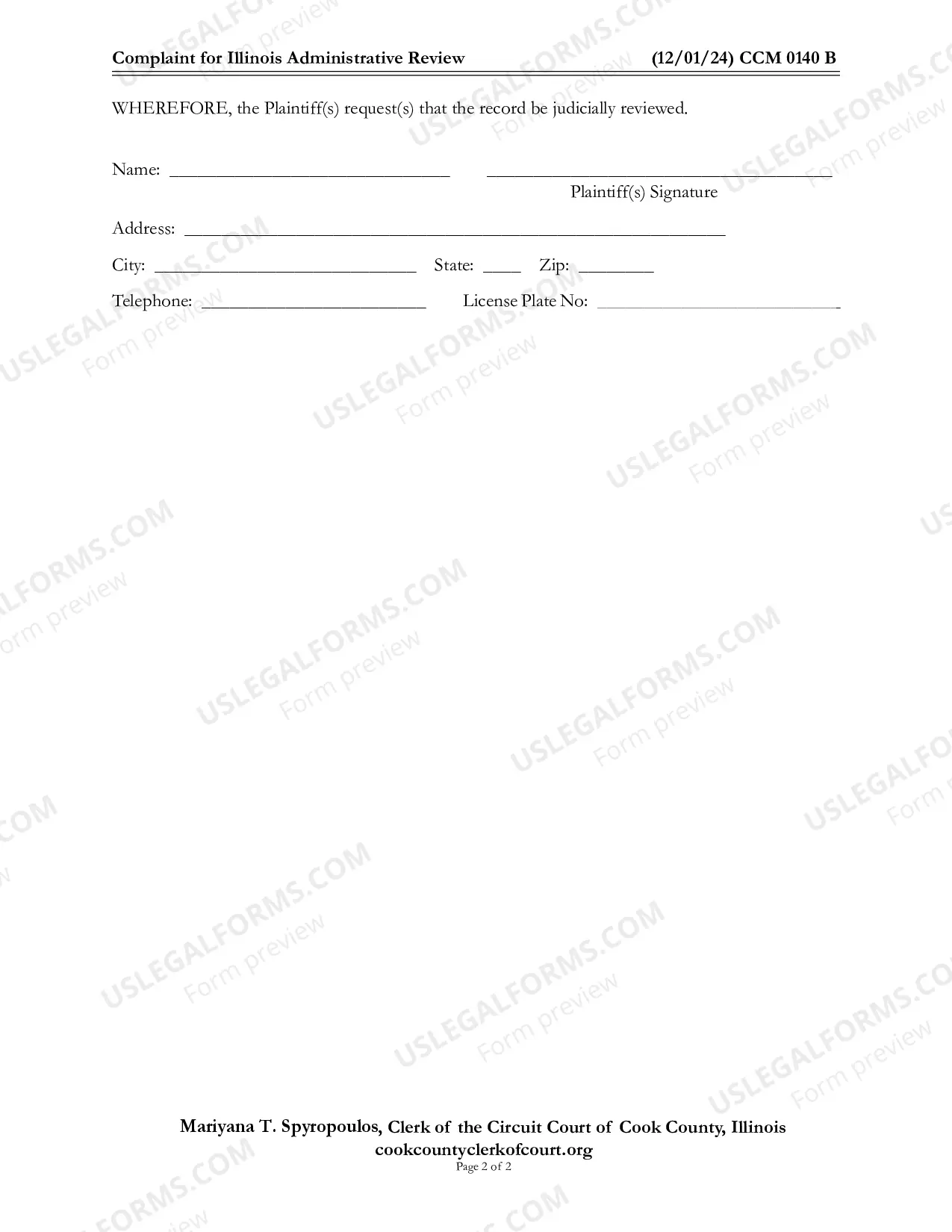Preview Complaint For Illinois administrative Review