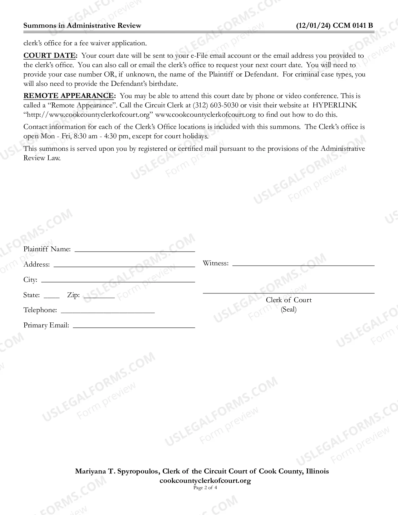 Preview Summons In administrative Review