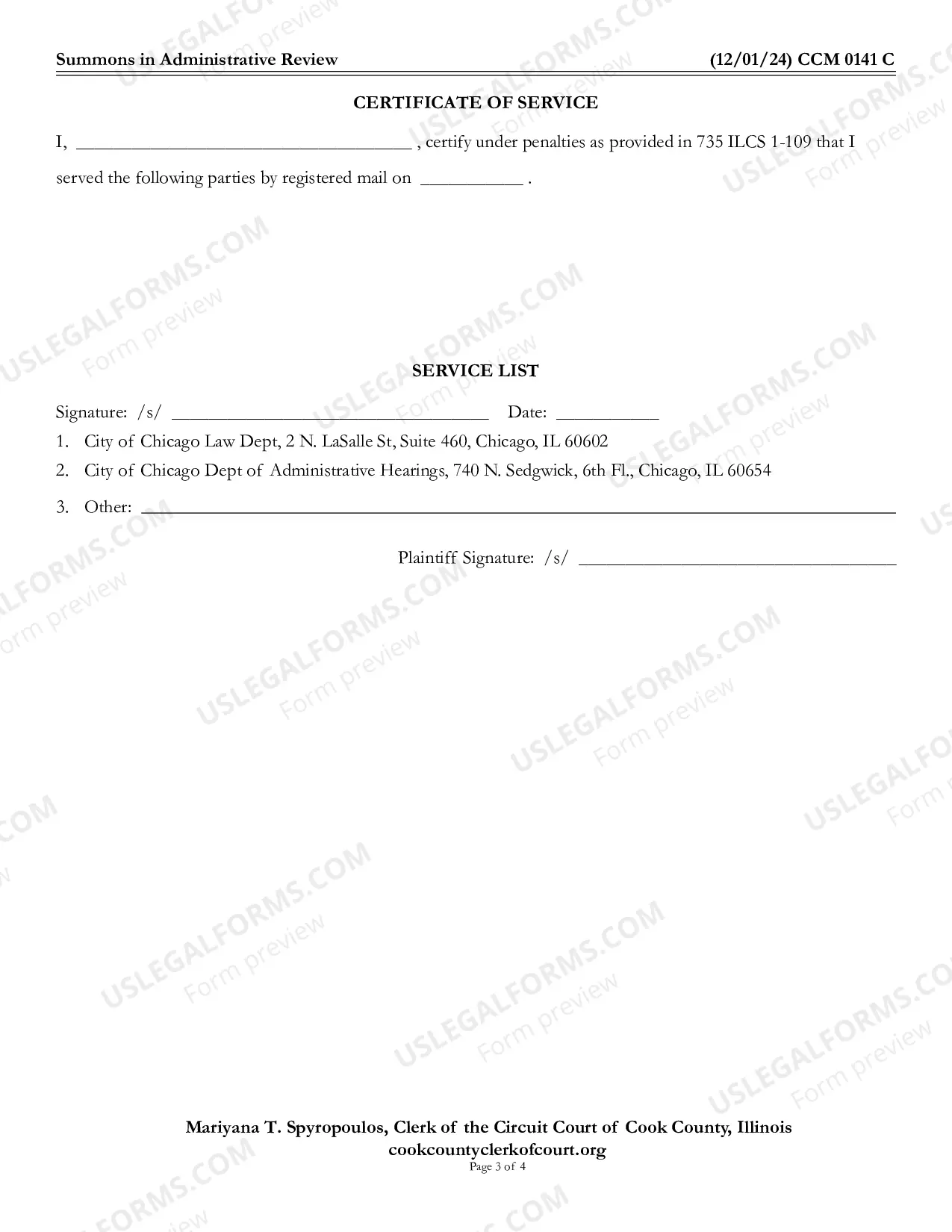 Preview Summons In administrative Review