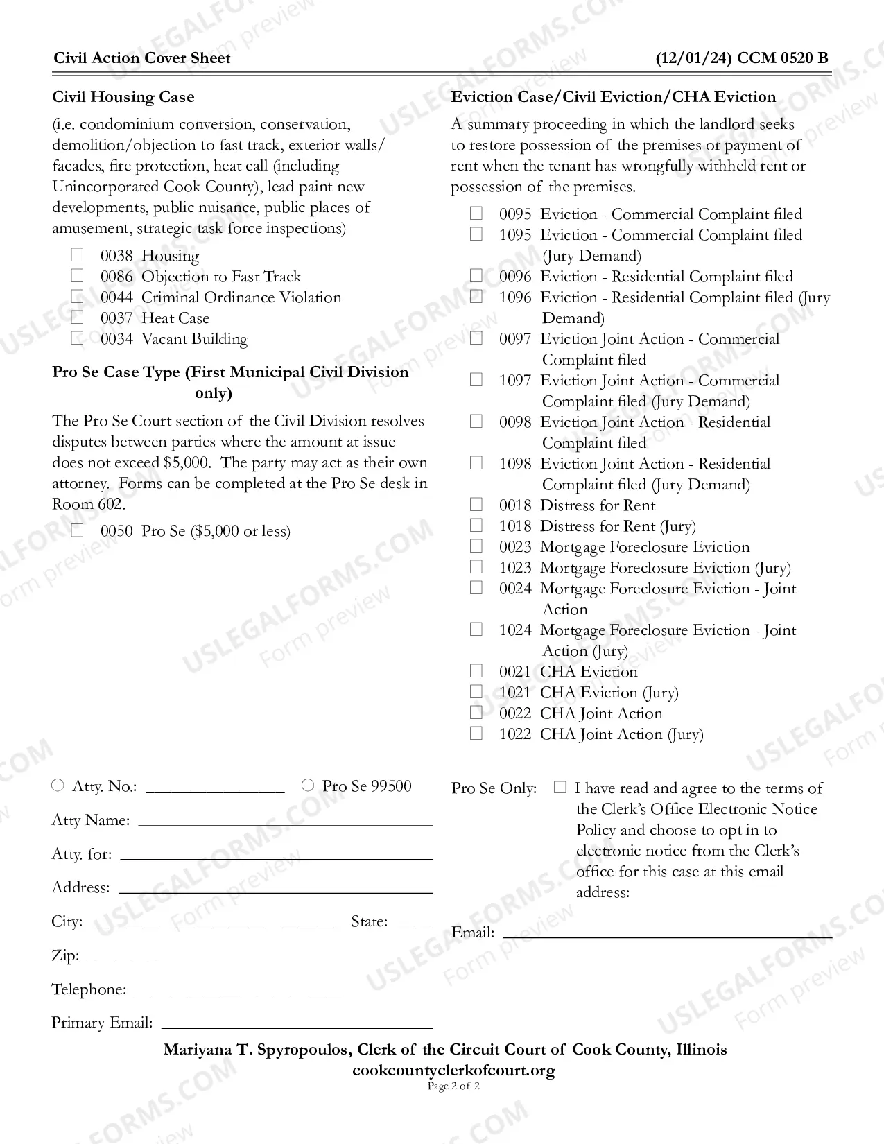 Preview Civil action Cover Sheet