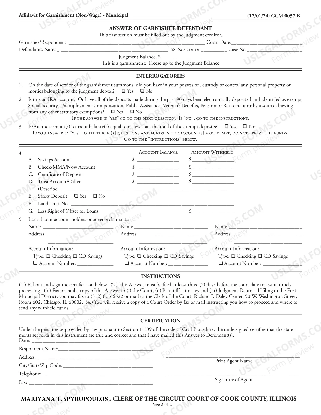 Preview AFFIDAVIT FOR GANISHMENT(NON-WAGE)-MUNICIPAL