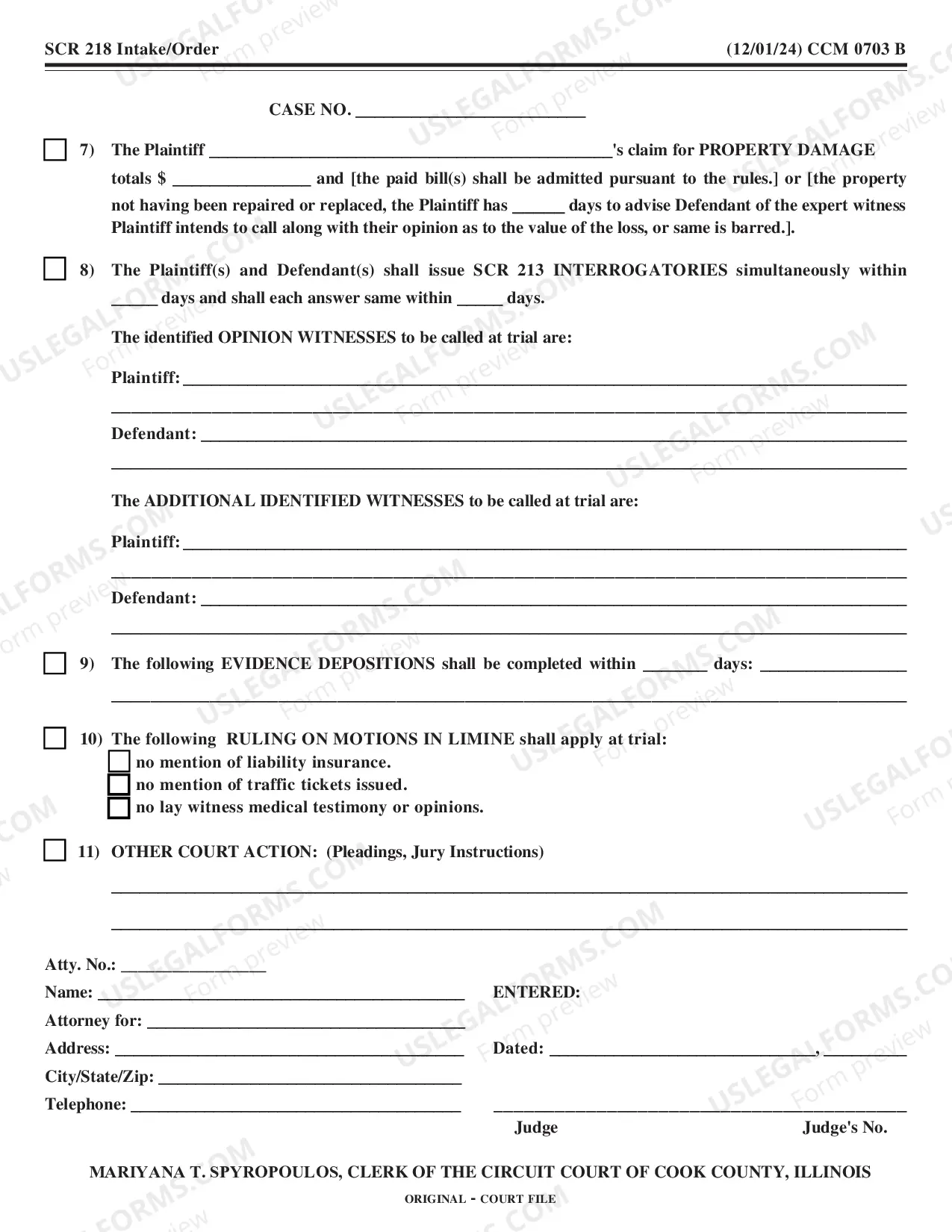 Preview Intake and SCR 218 Case Management Order
