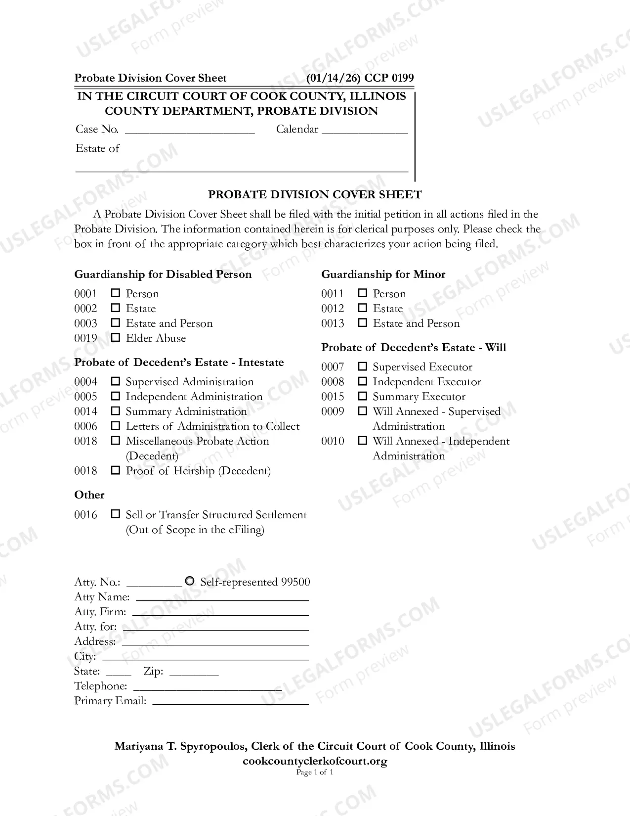 Preview Probate Division Cover Sheet