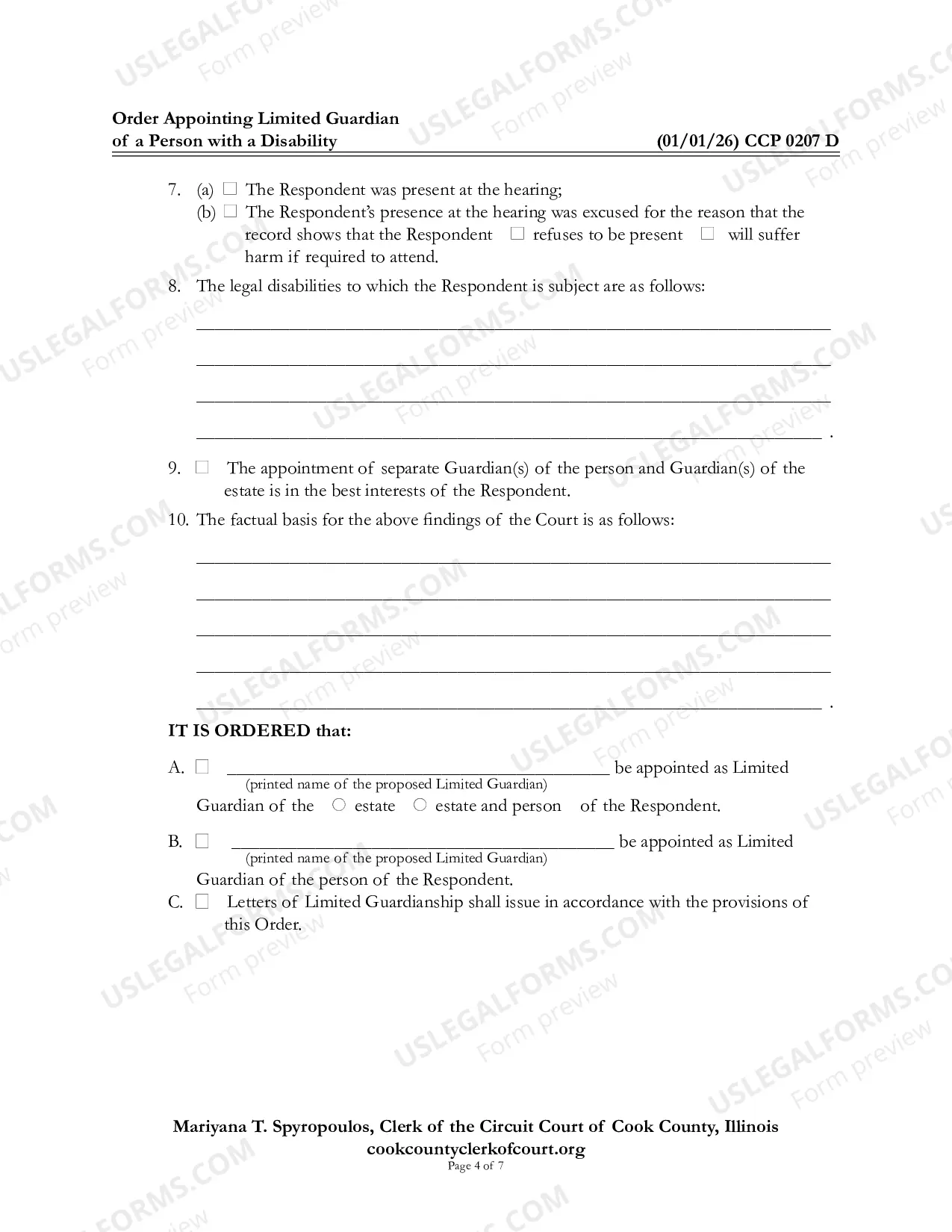 Preview Order appointing Limited Guardian For alleged Person With a Disability