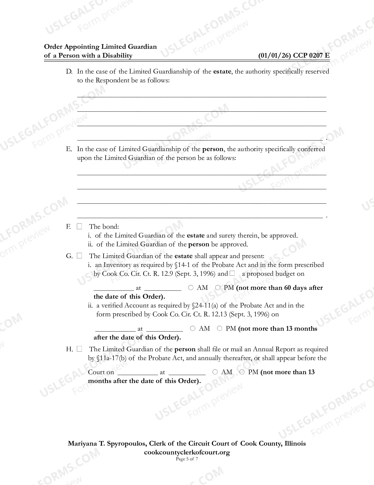 Preview Order appointing Limited Guardian For alleged Person With a Disability