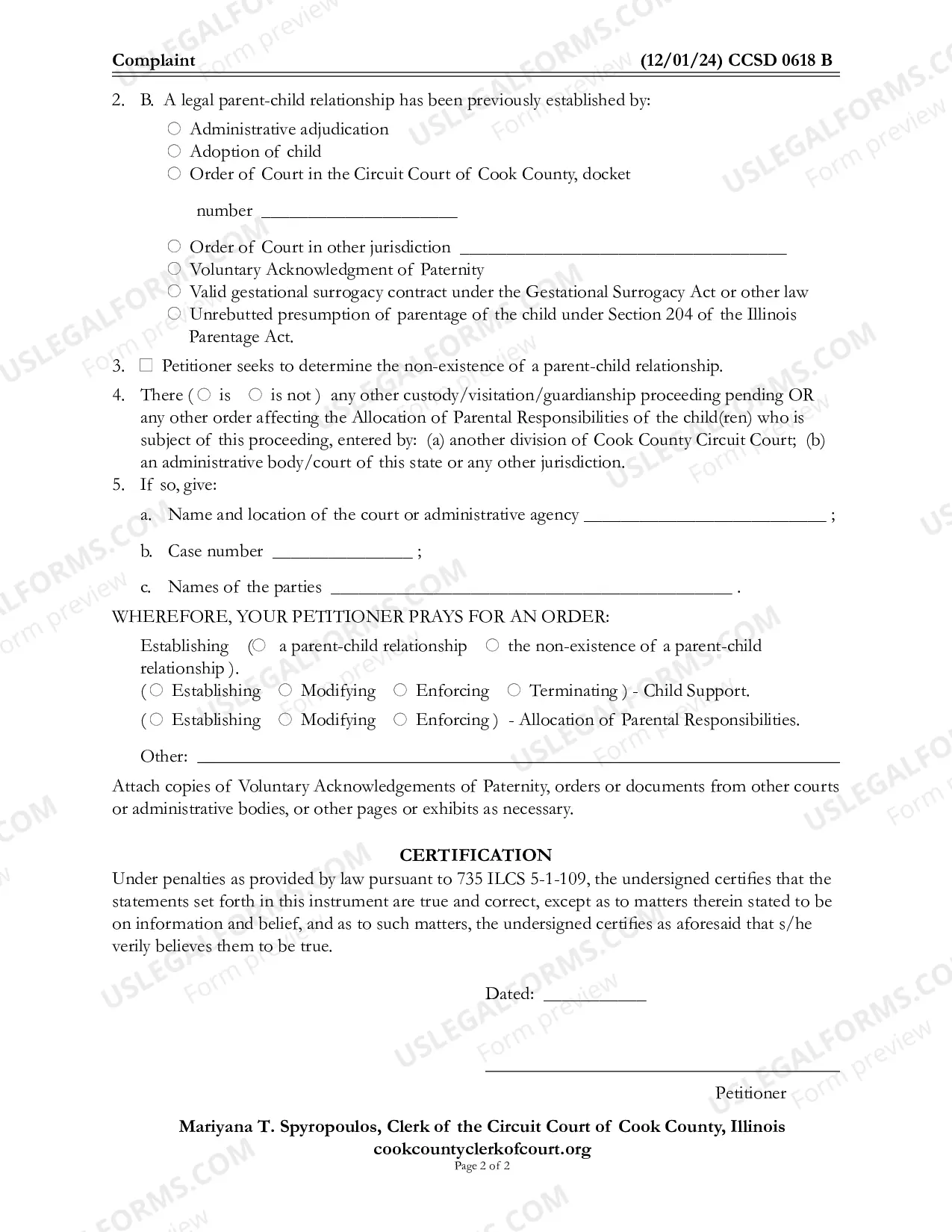 Preview Complaint (Child Support)