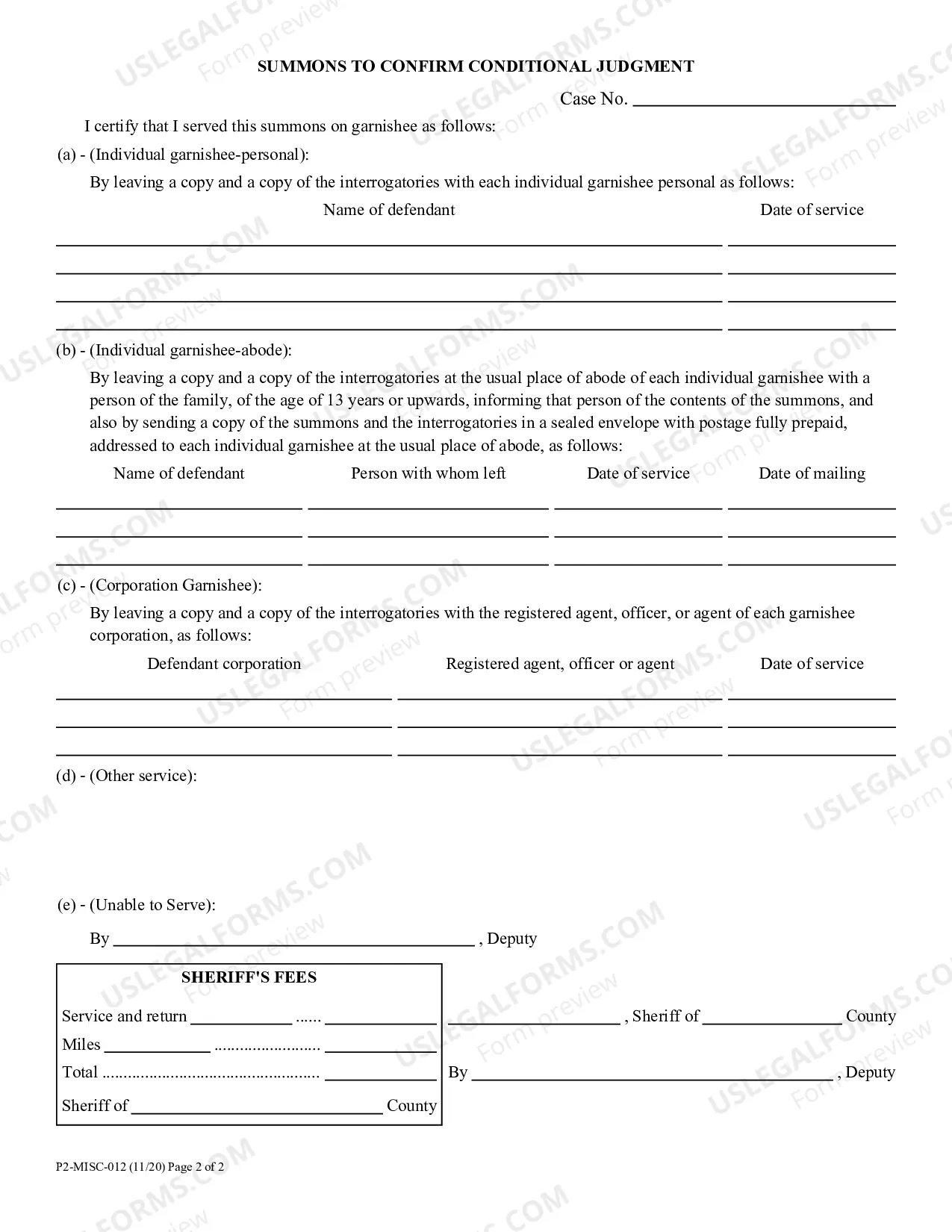 Preview Summons-Confirm Conditional Judgment