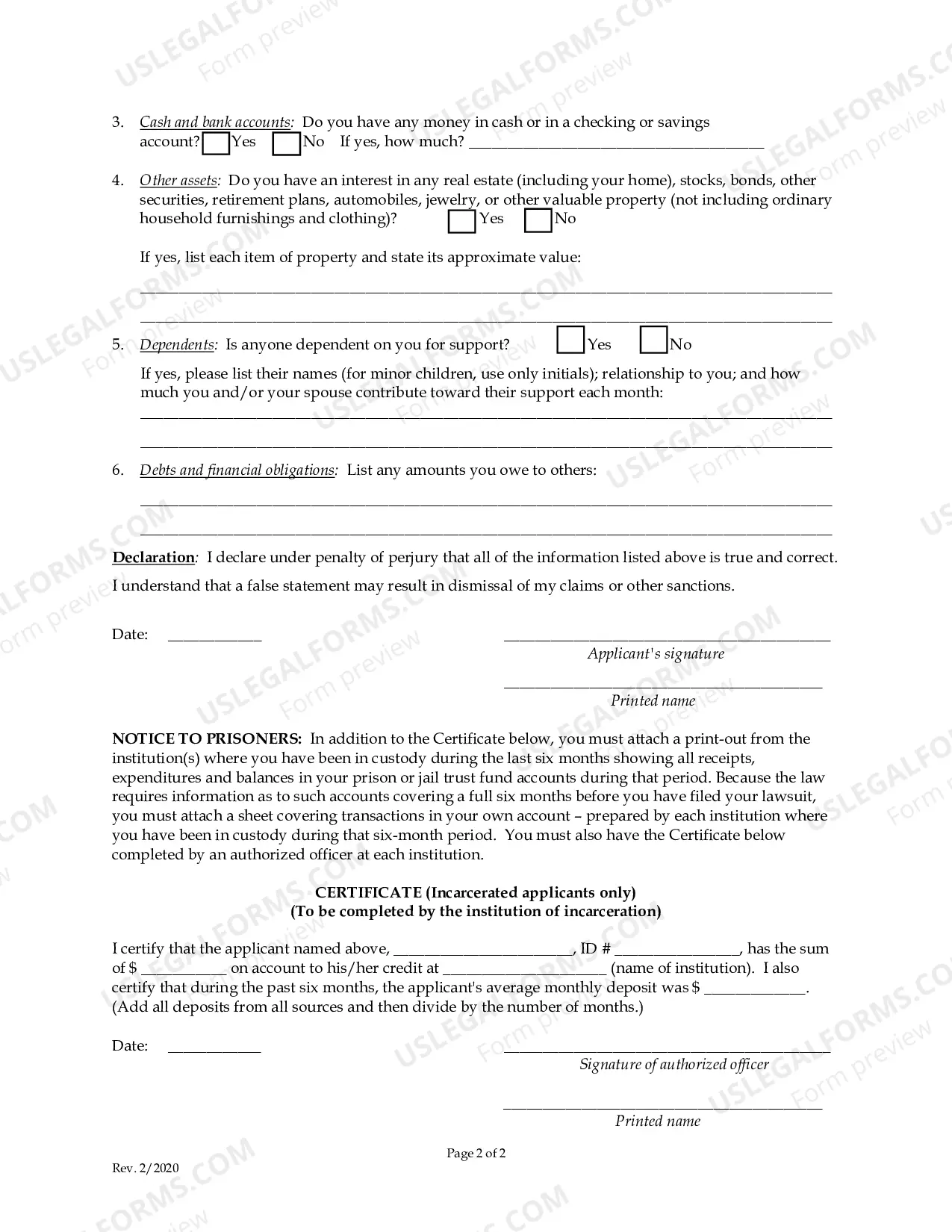 Preview In Forma Pauperis application and Financial affidavit