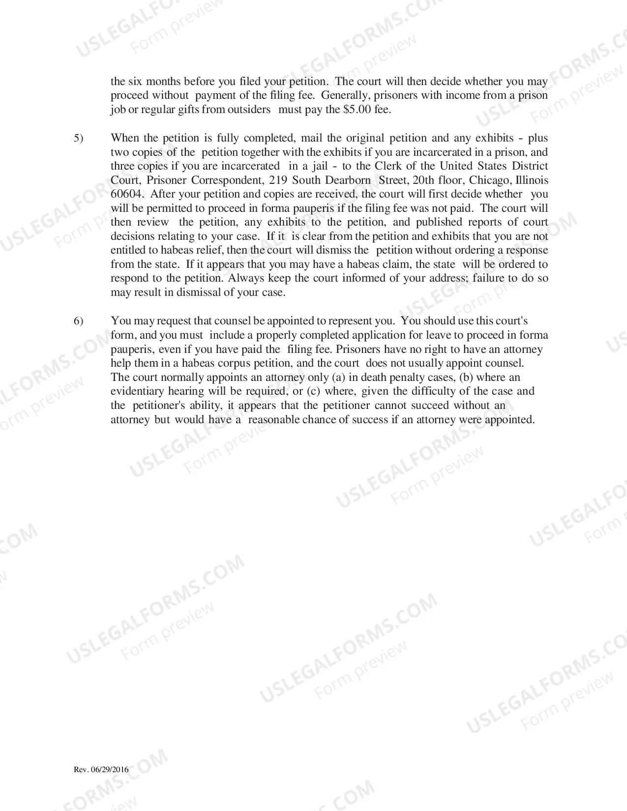 Preview Instructions for Filing a Petition for Writ of Habeas Corpus Pursuant to 28 U.S.C.2241 & Sec. 2254