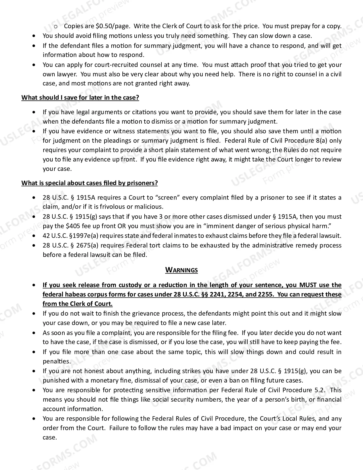 Preview Instructions for Completing the Civil Complaint for Civil Rights Violation or Other Civil Claims by a Person in Custody