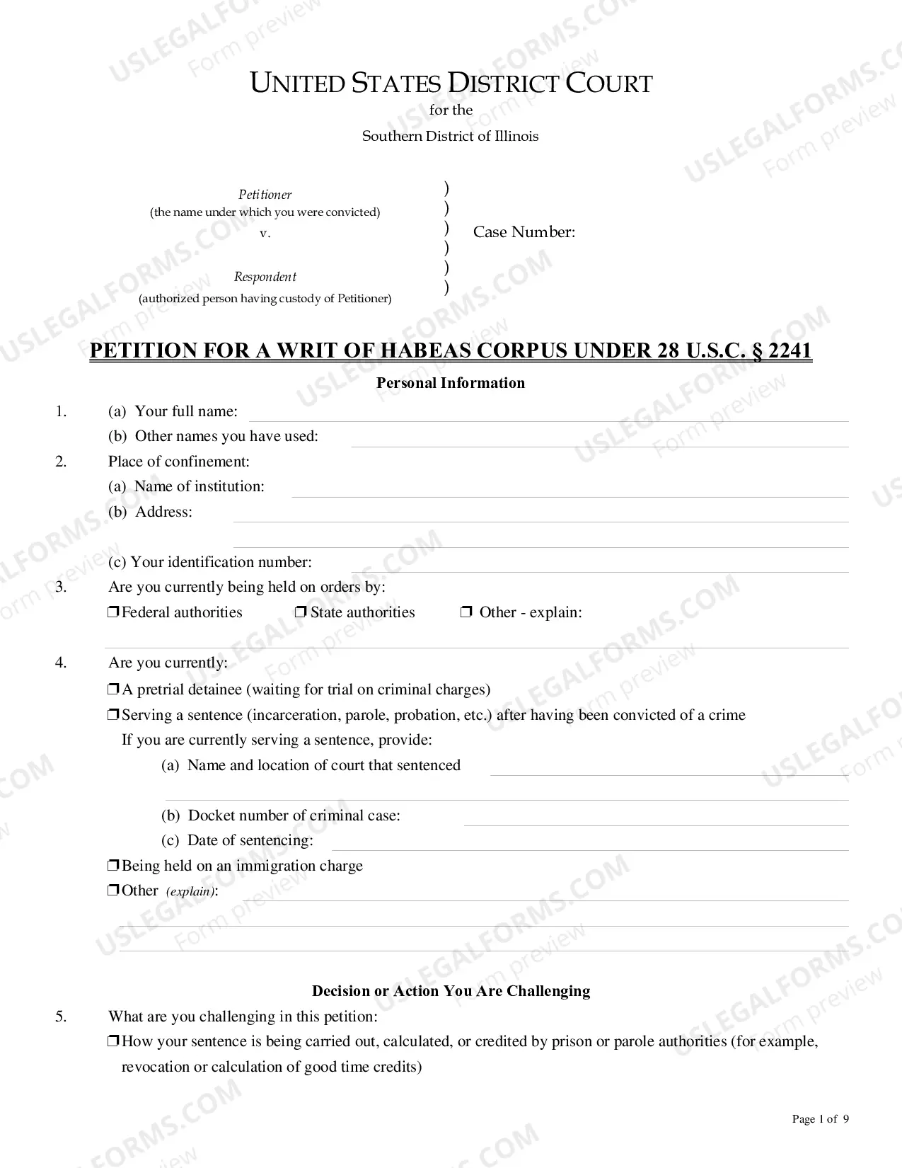 Preview Petition Under 28 U.S.C 2241 for Relief from a Conviction or Sentence by a Person in Federal Custody