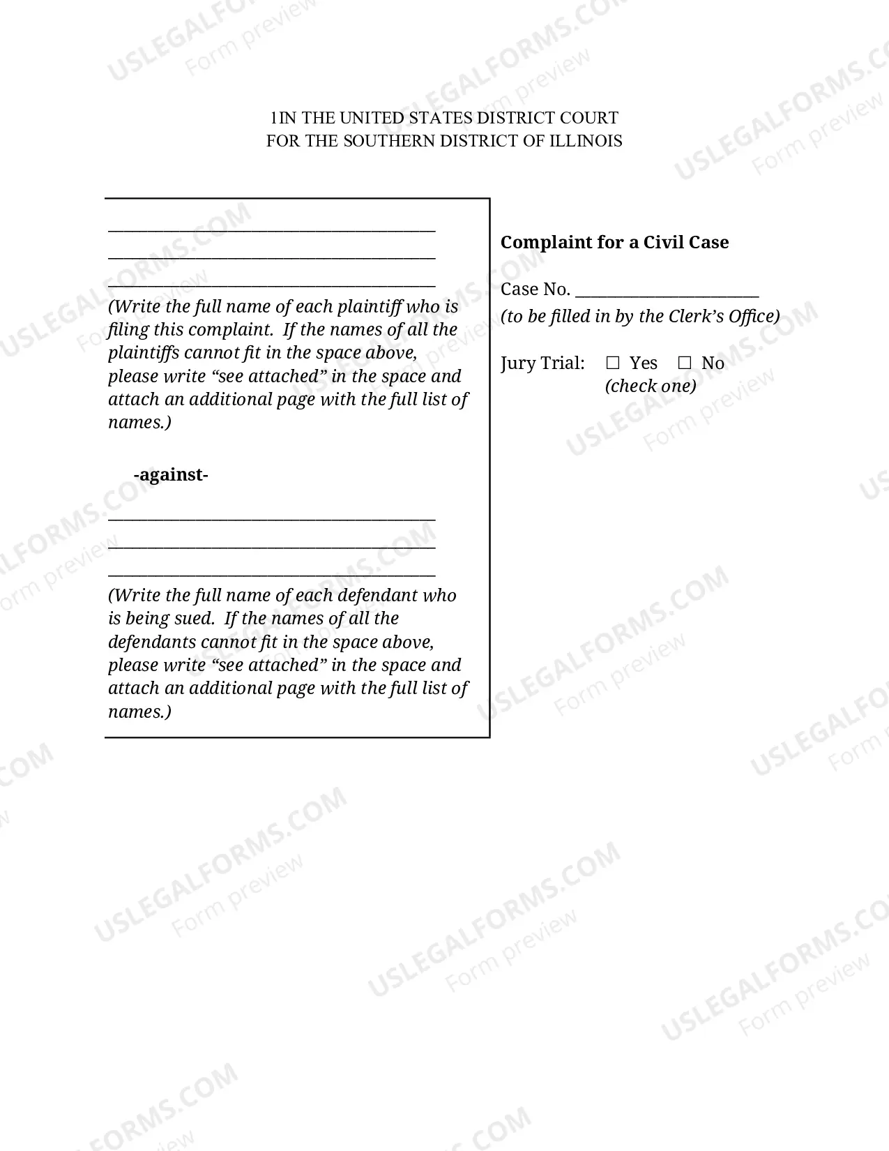 Preview Complaint for a Civil Case (For Use By Non-Prisoners)