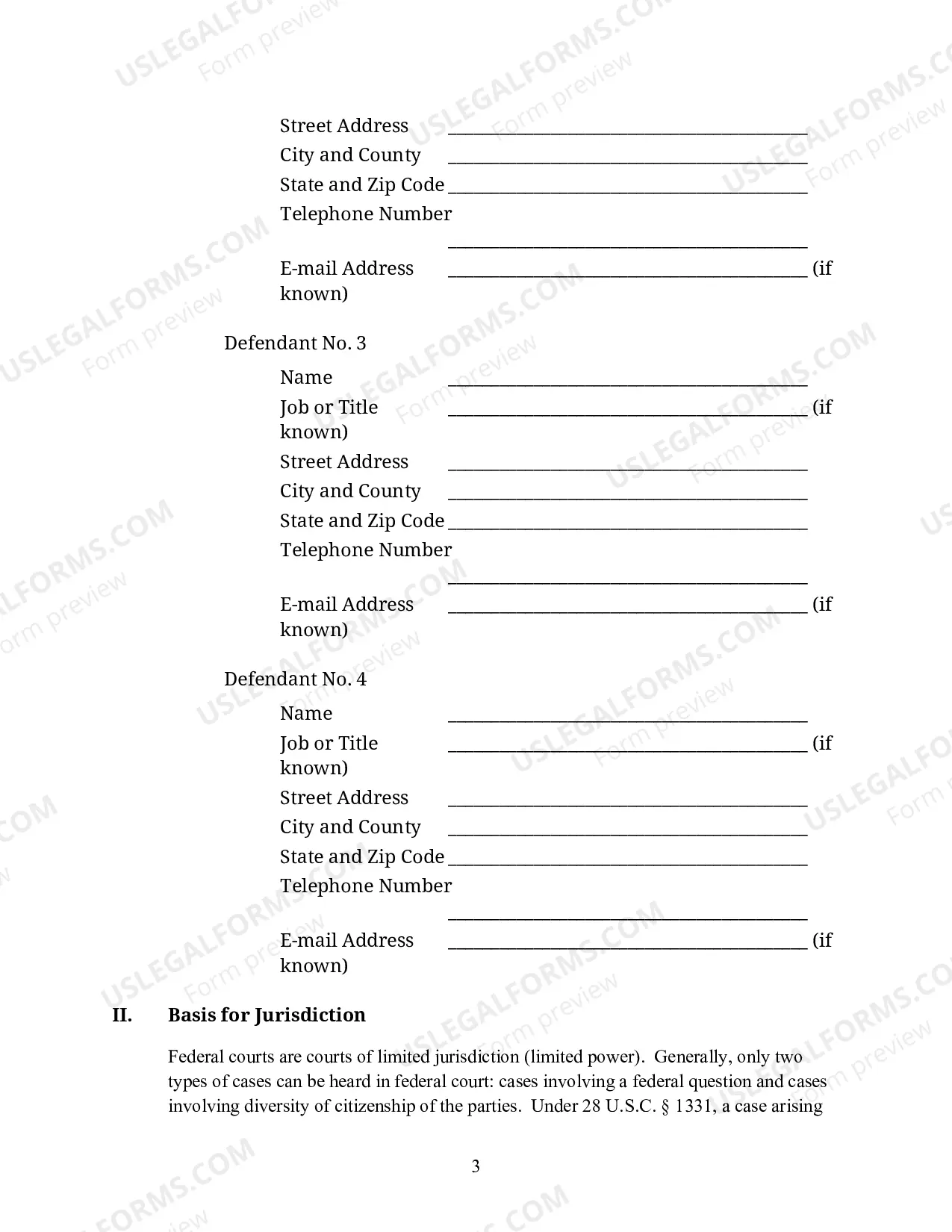 Preview Complaint for a Civil Case (For Use By Non-Prisoners)