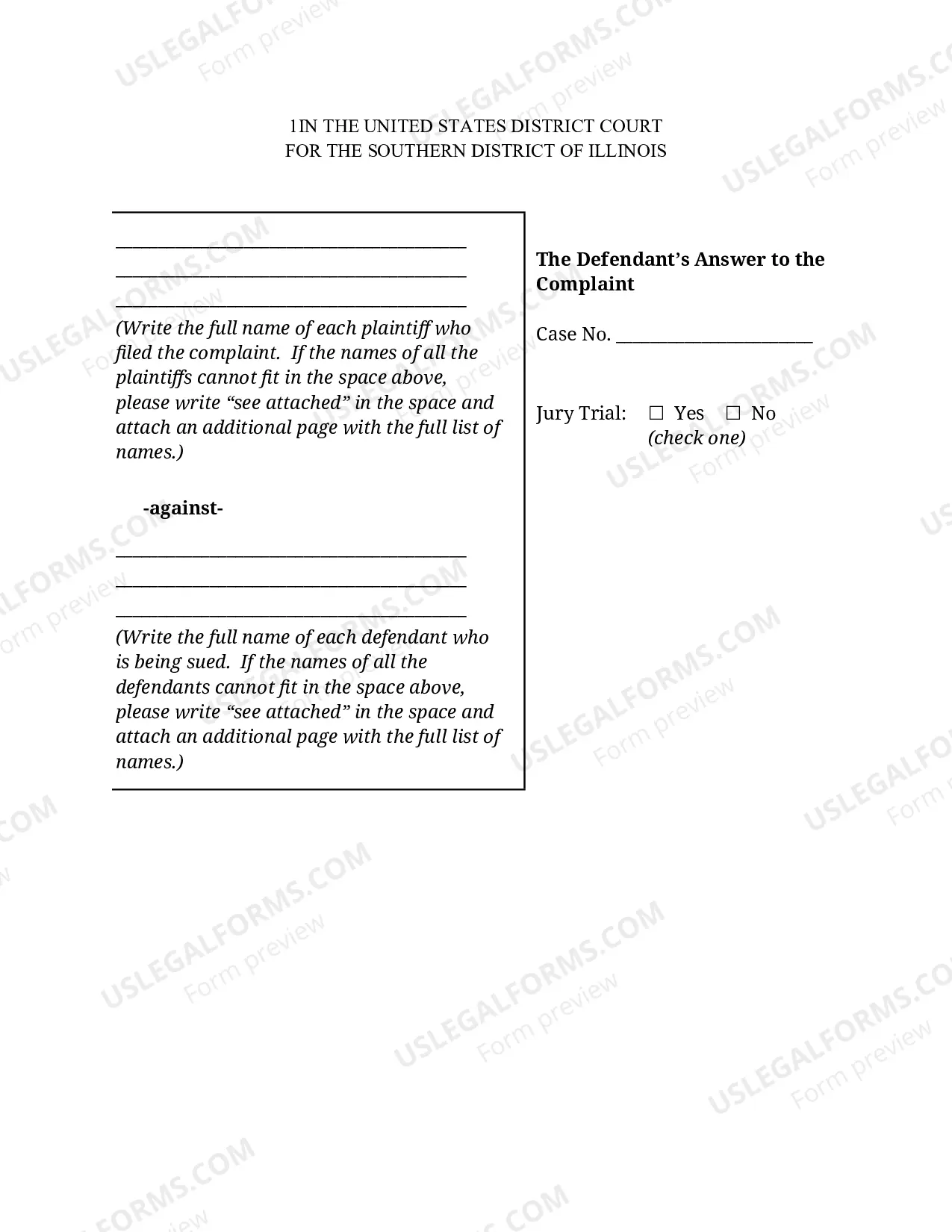 Preview Defendant's answer To The Complaint
