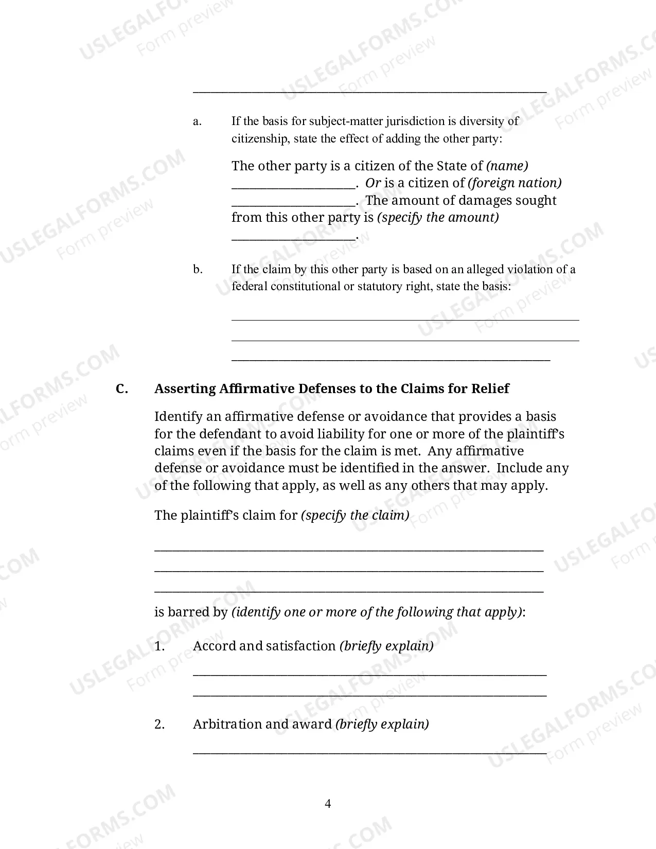 Preview Defendant's answer To The Complaint