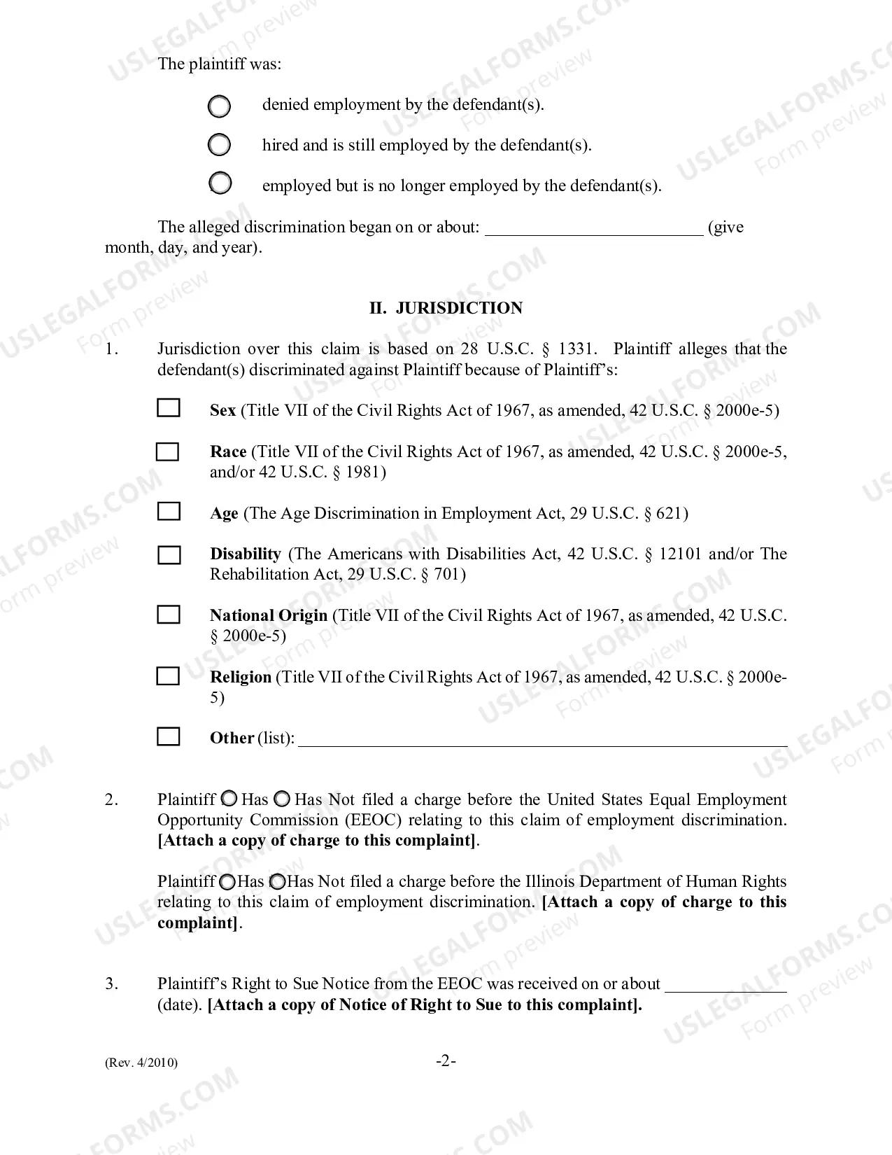 Preview Employment Discrimination Complaint