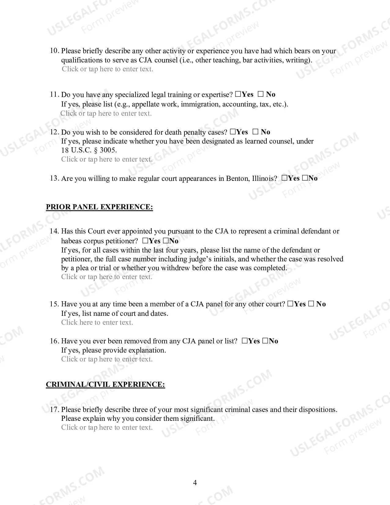 Preview Application for Membership in the Criminal Justice act Lead Panel