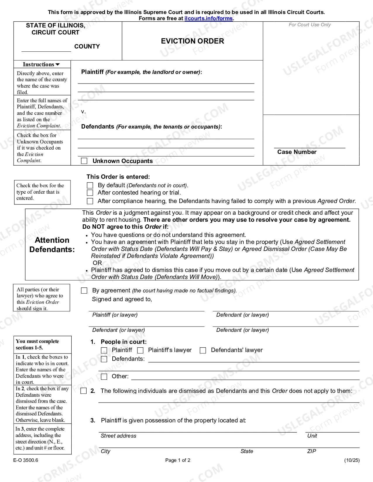 Preview Forcible Entry and Detainer (Eviction) Order