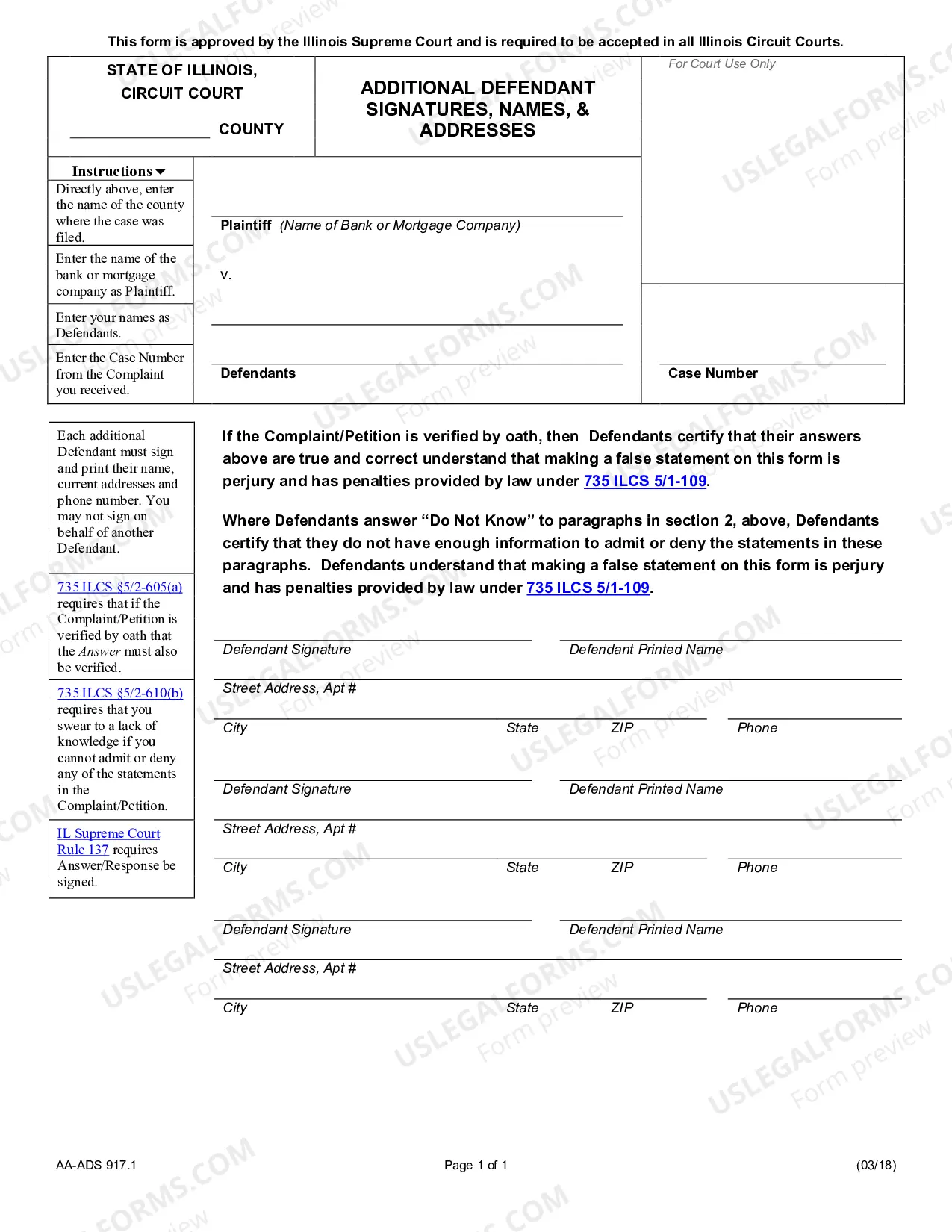 Preview Additional Defendant Signatures, Names, & addresses