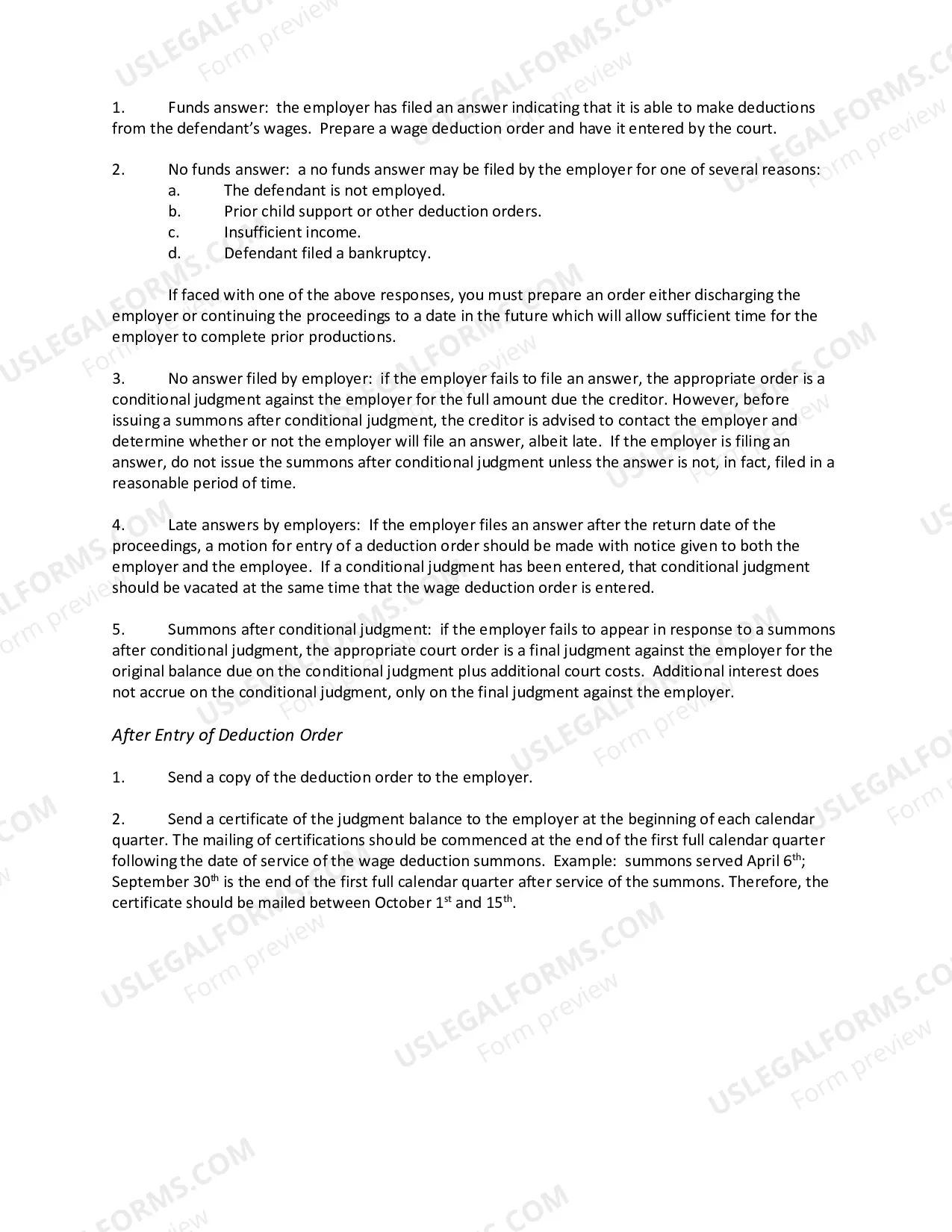 Preview Wage Deduction Packet