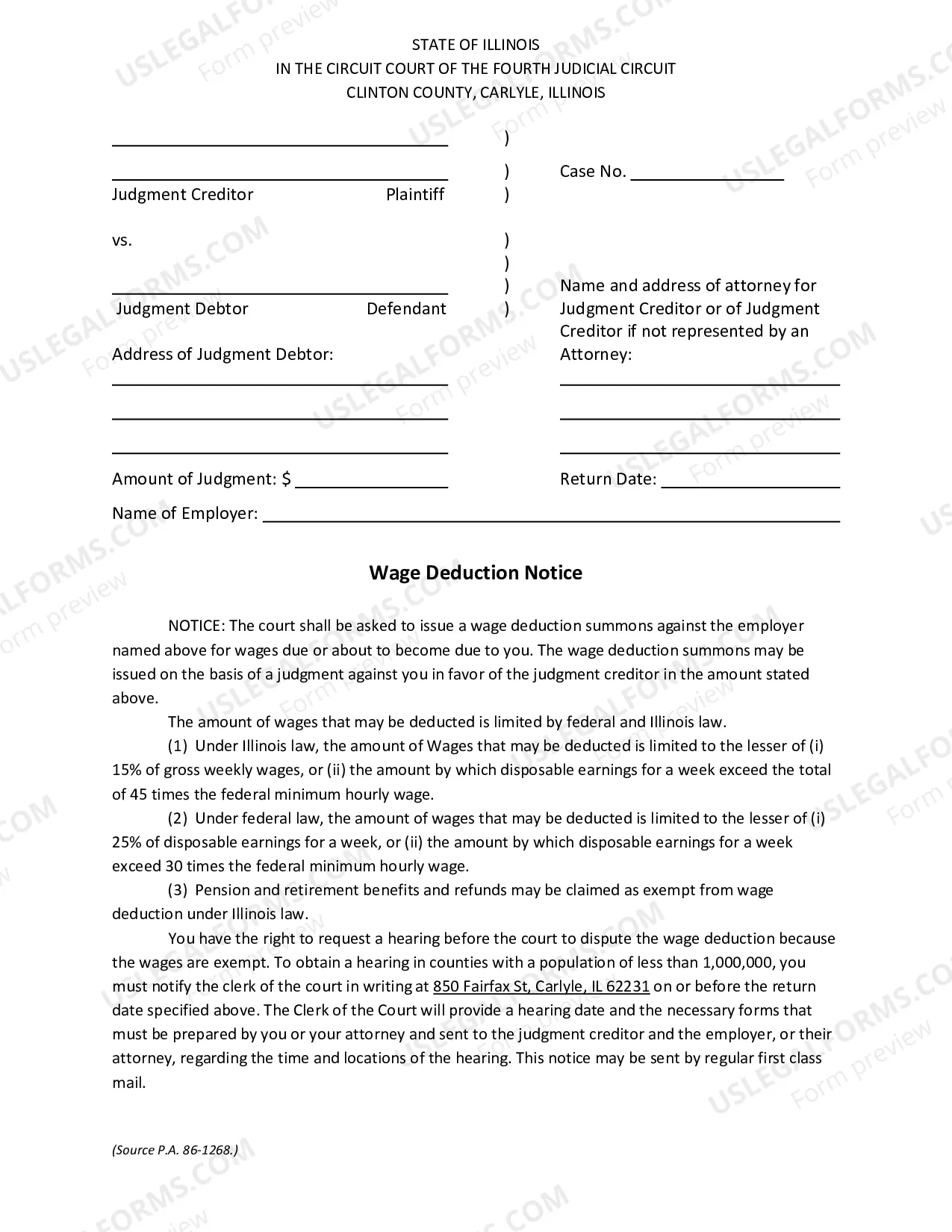 Preview Wage Deduction Packet