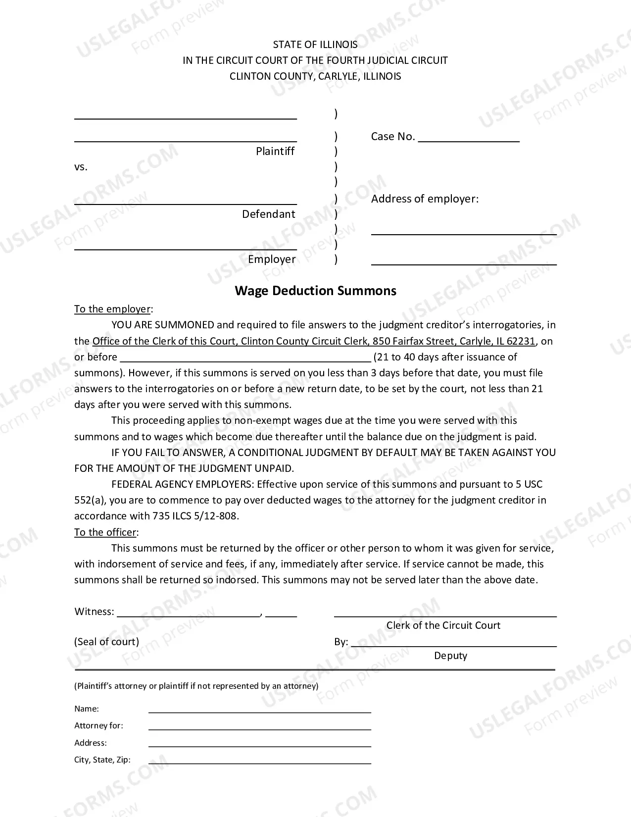Preview Wage Deduction Packet