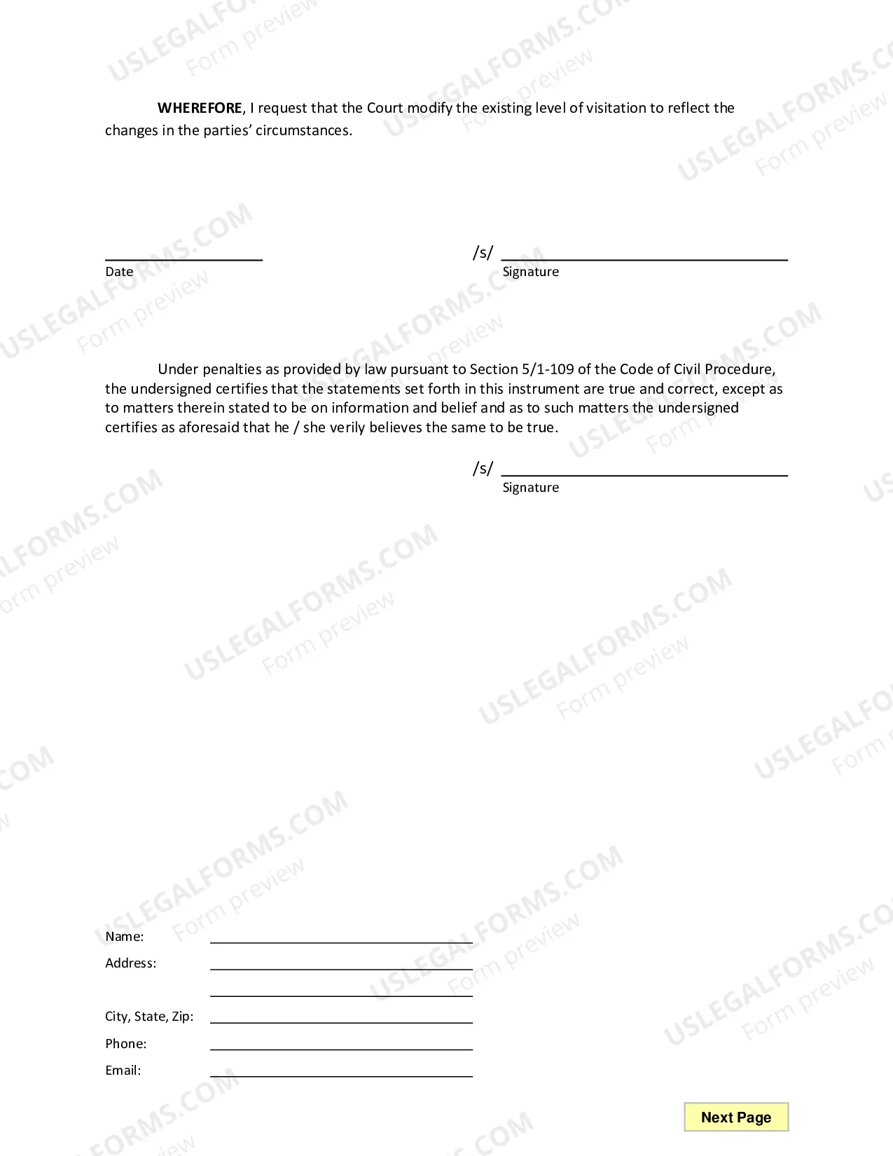 Preview Modification of Visitation
