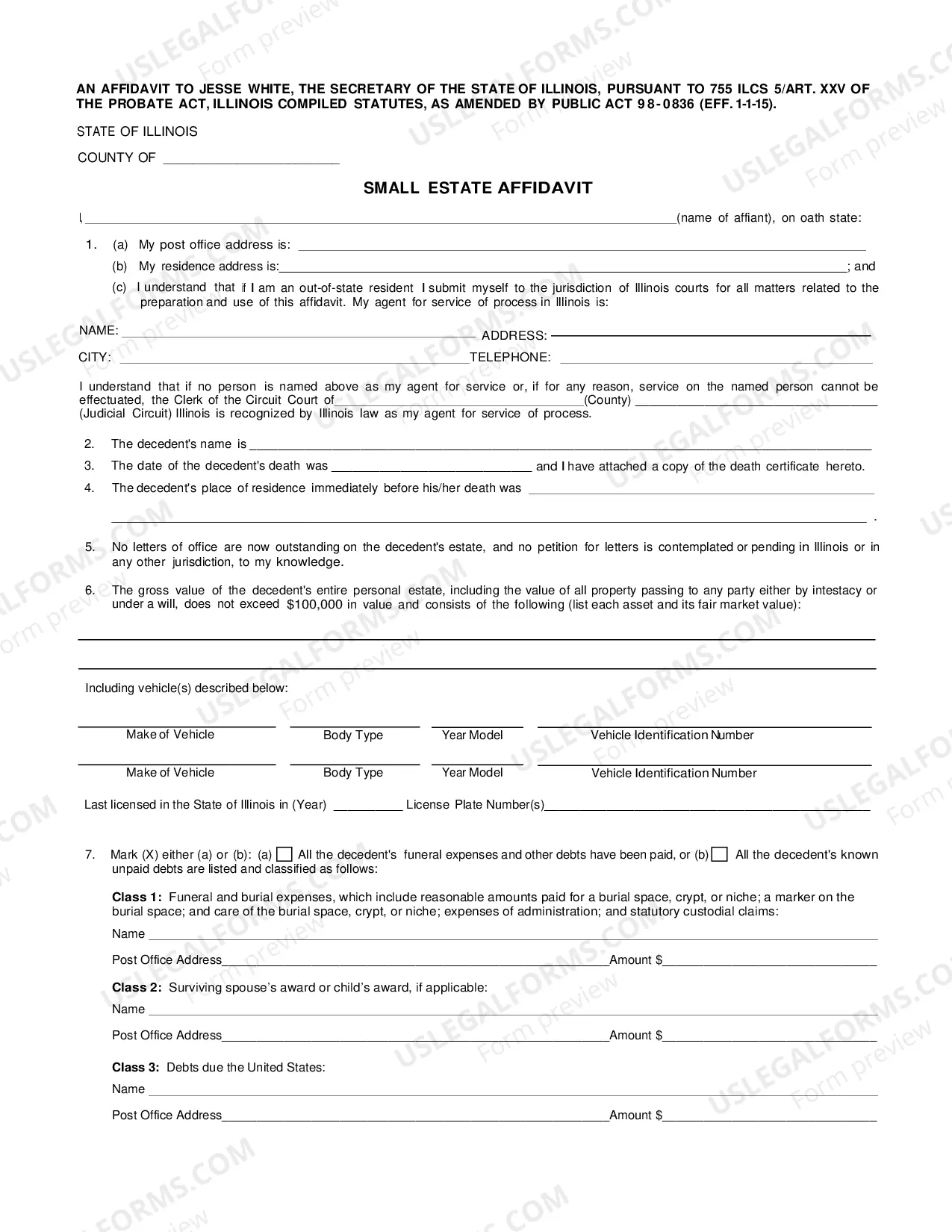 Preview Small Estate affidavit