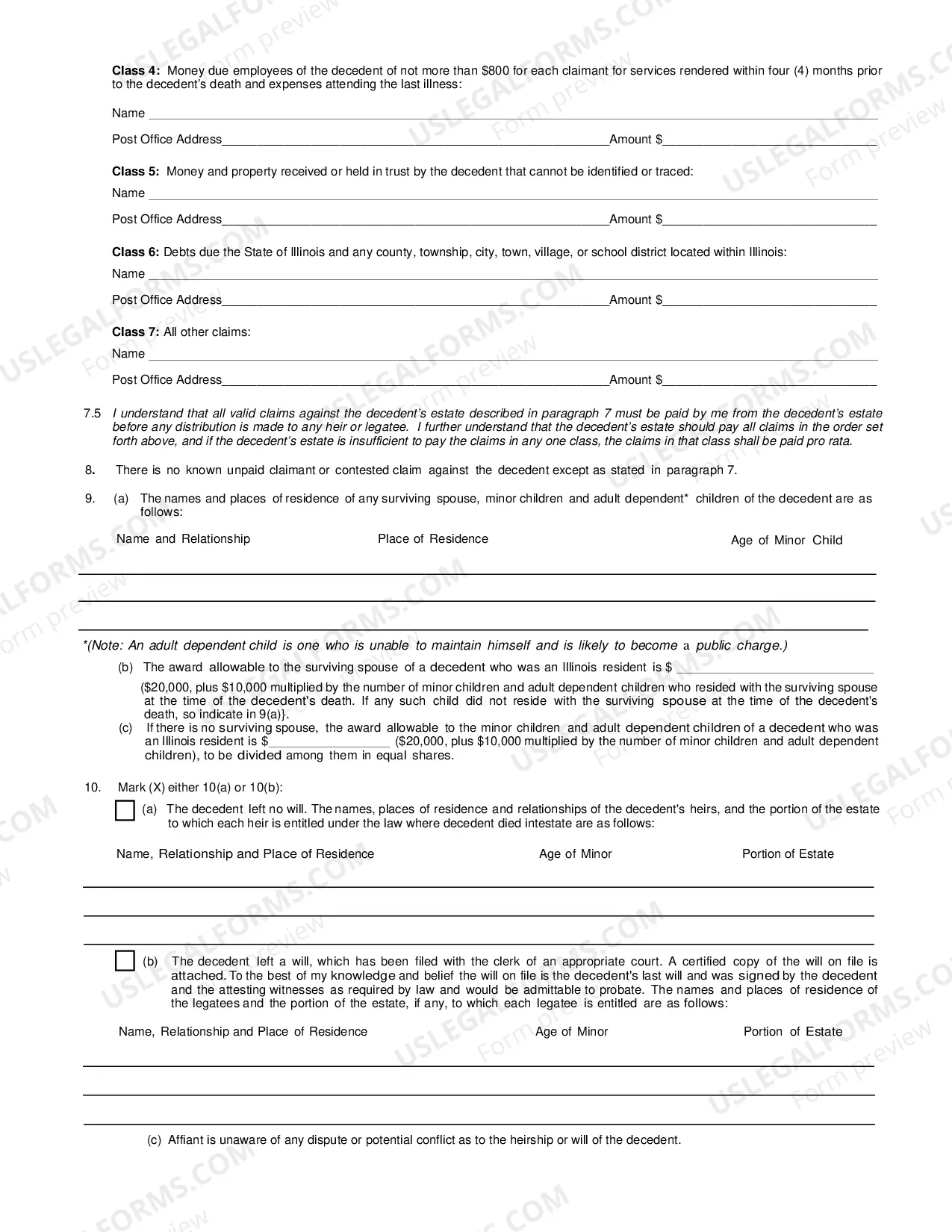Preview Small Estate affidavit