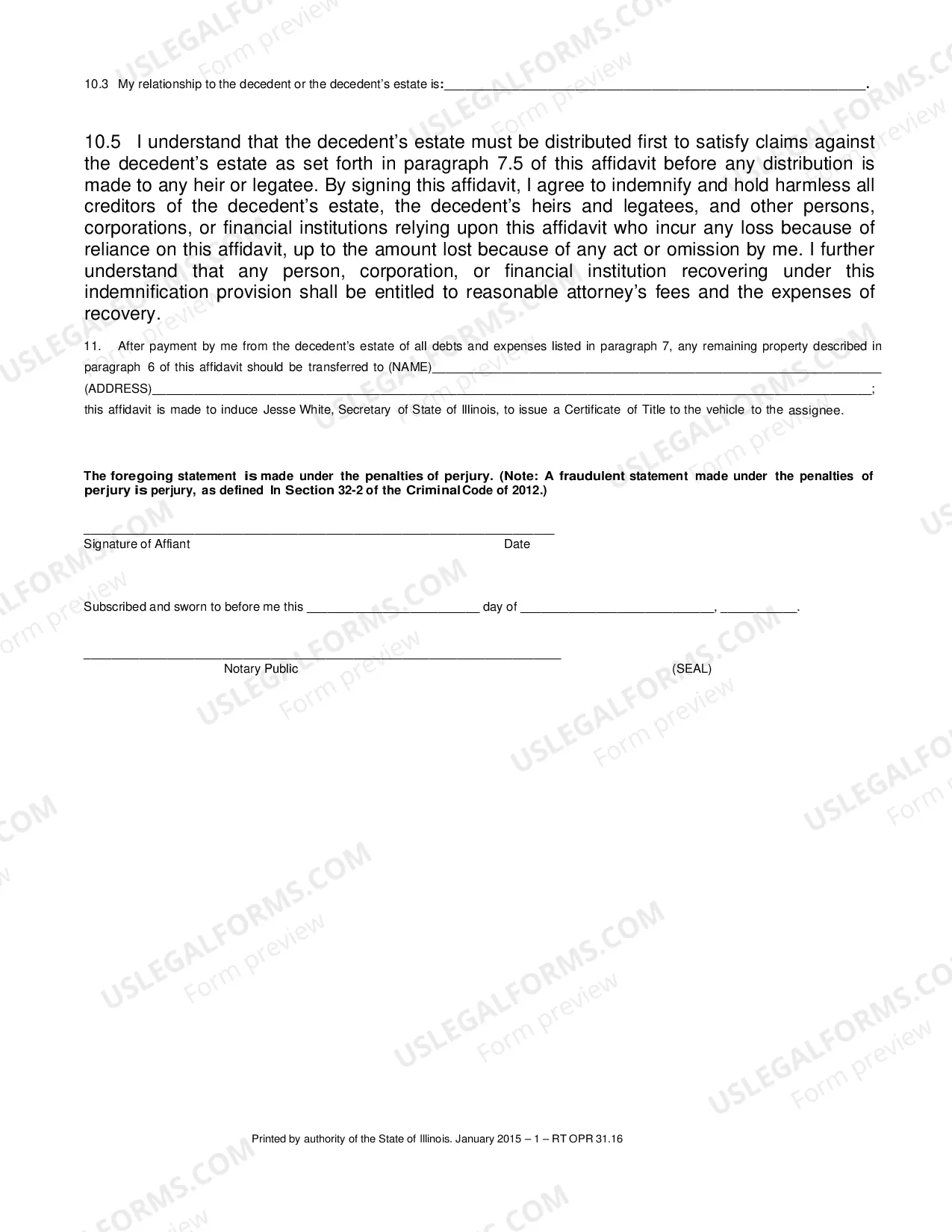 Preview Small Estate affidavit