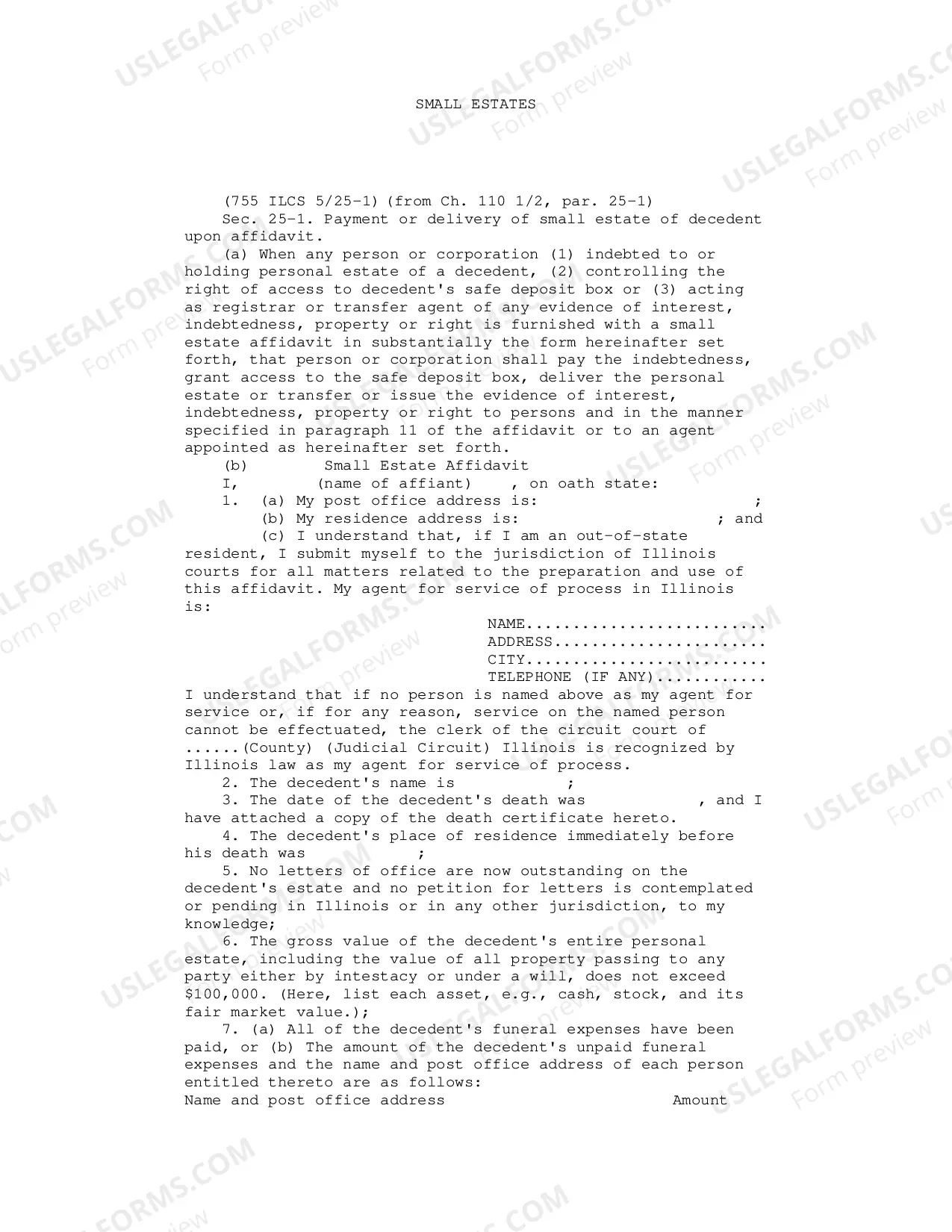 Preview Small Estate affidavit