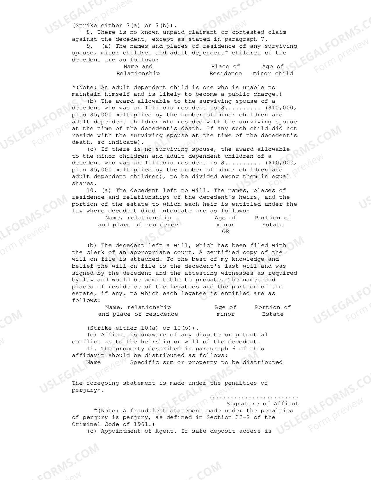 Preview Small Estate affidavit