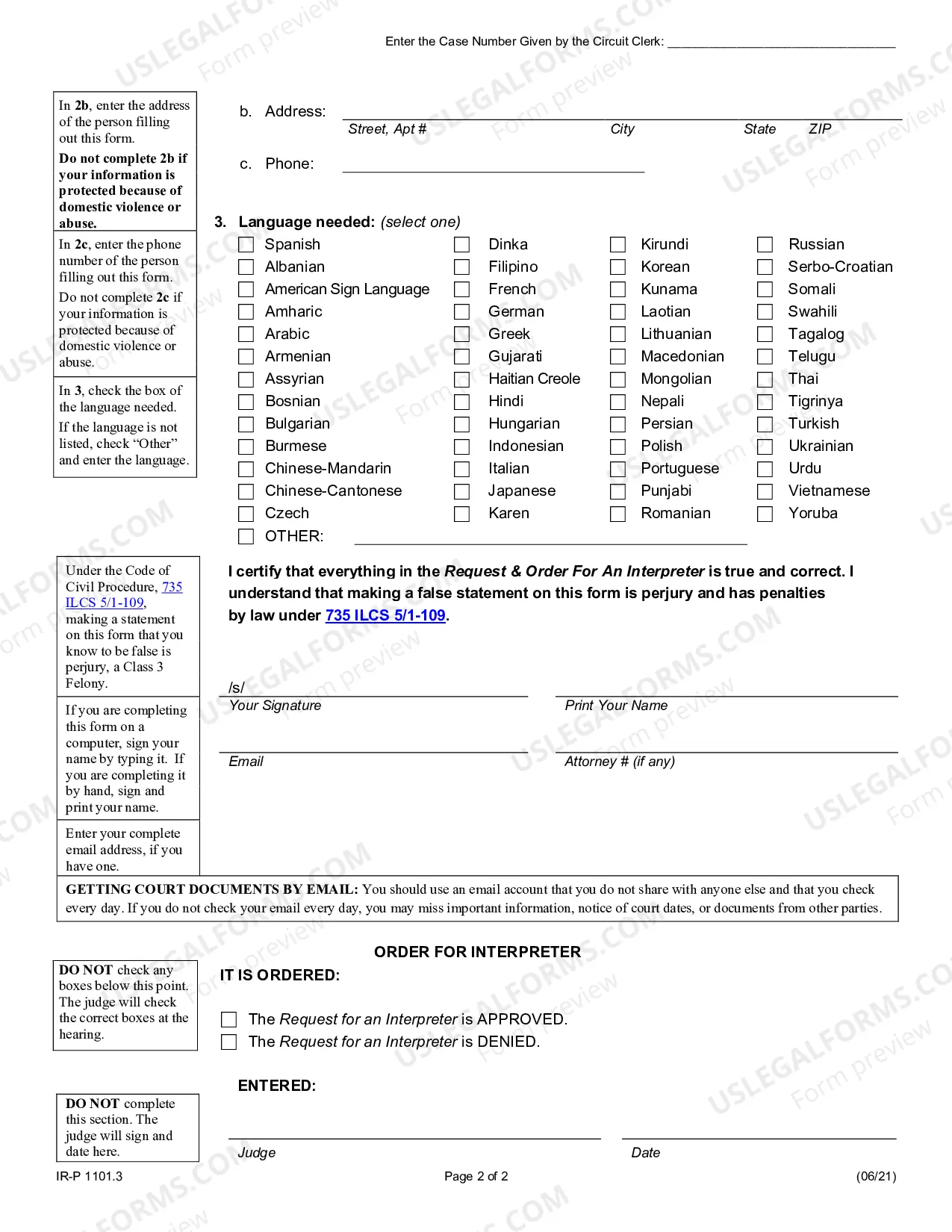 Preview Request & Order for an Interpreter