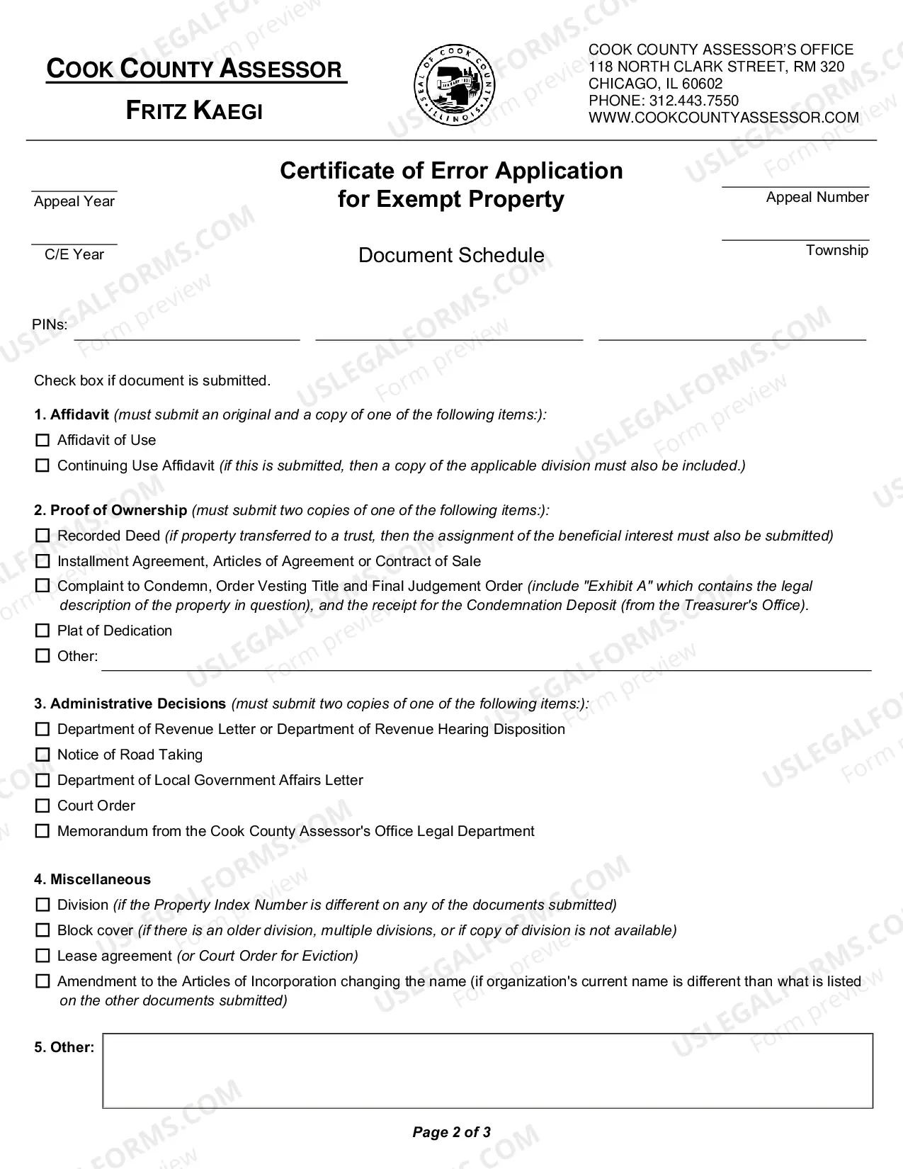 Preview Certificate of Error application For Exempt Property