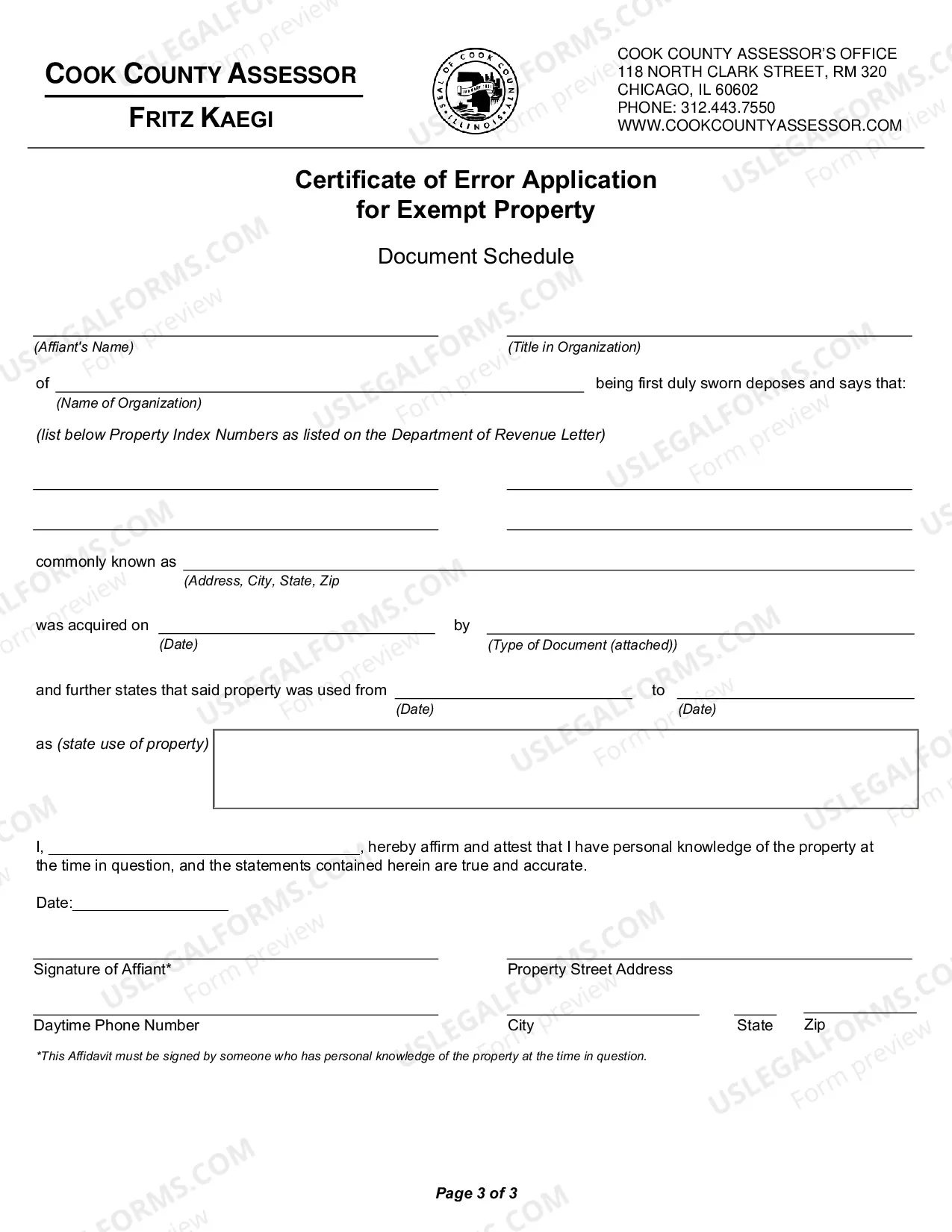 Preview Certificate of Error application For Exempt Property