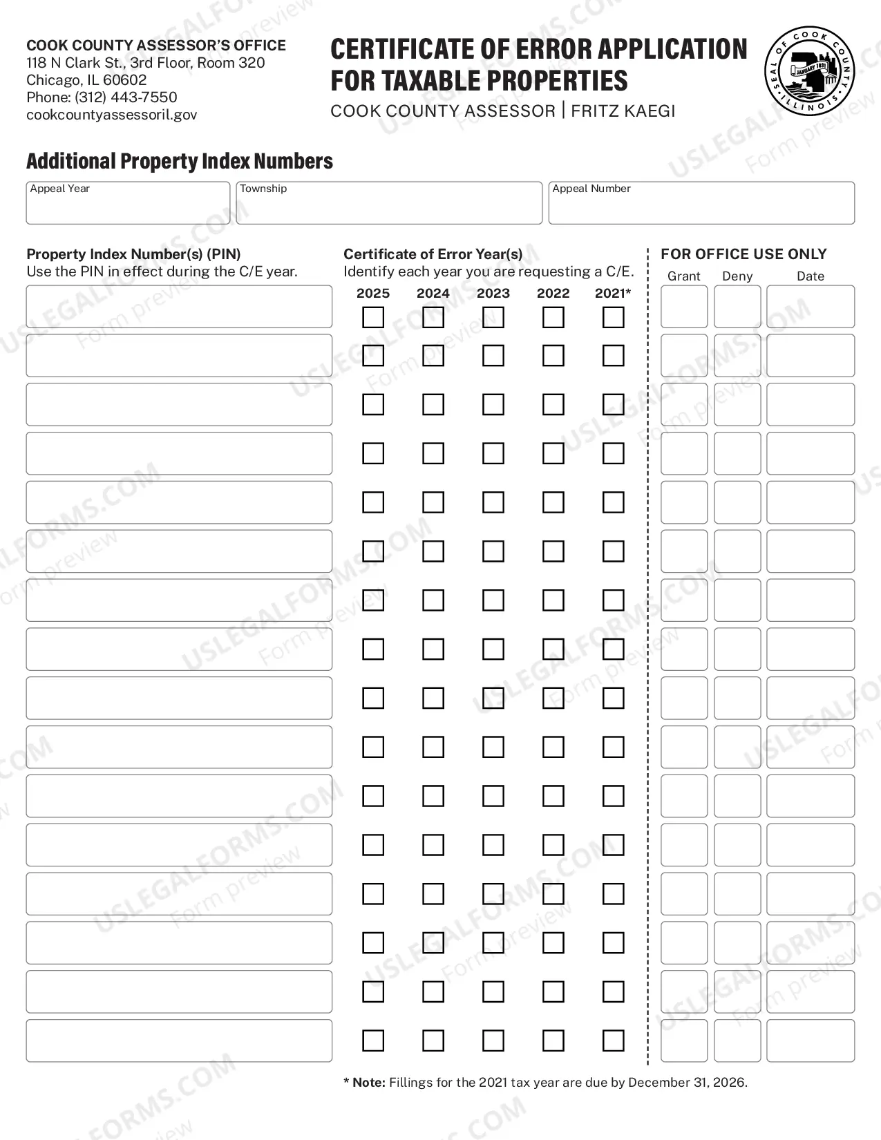 Preview Certificate of Error application For Taxable Properties