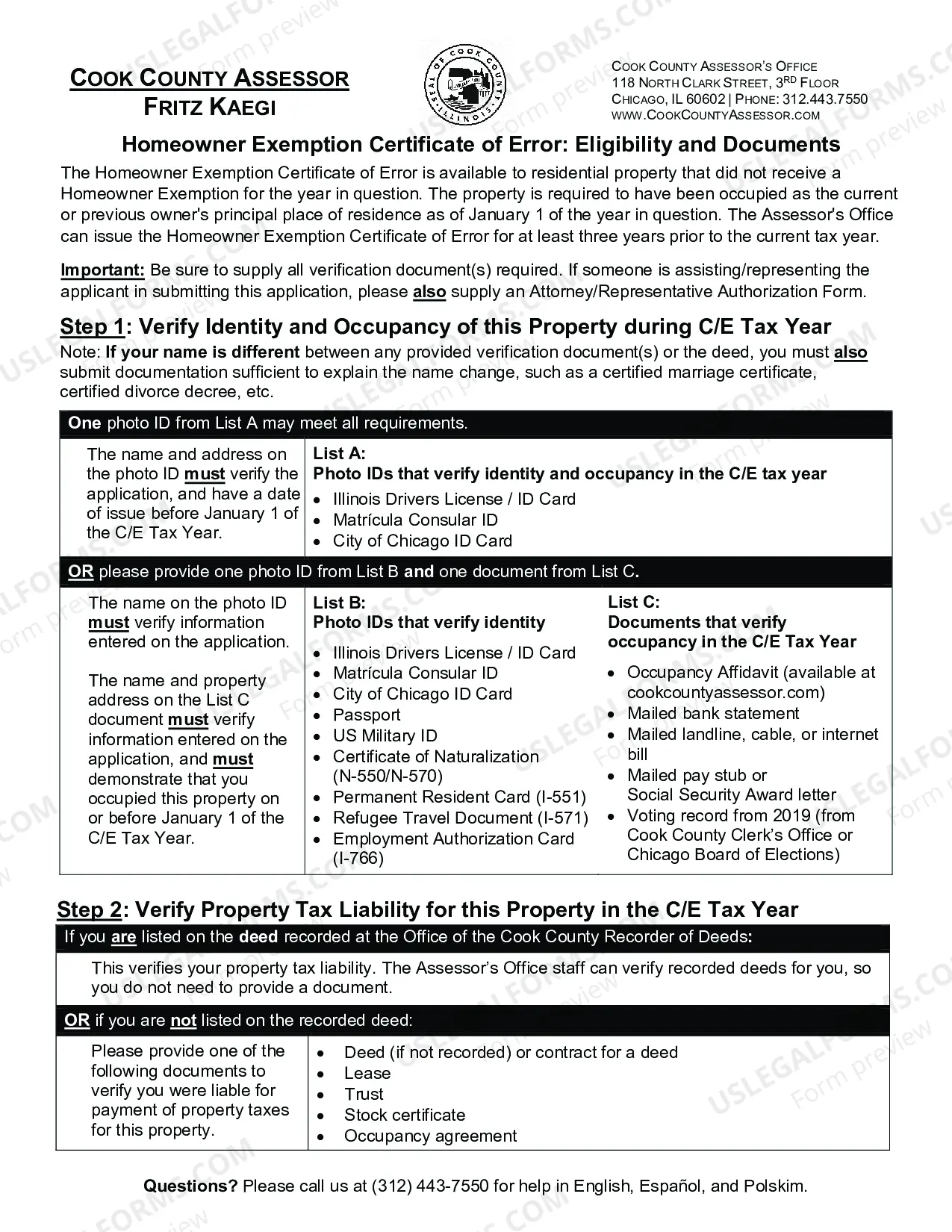 Preview Homeowner Exemption Certificate of Error application