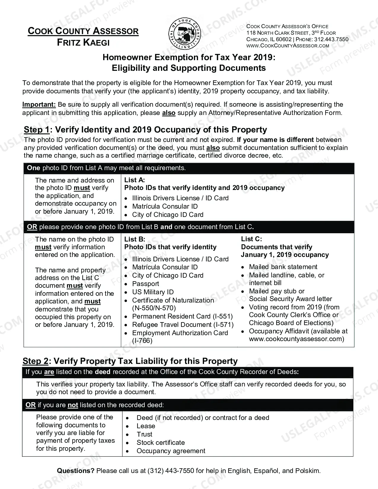 Preview Homeowner Exemption and/or Senior Citizen Exemption Combined application