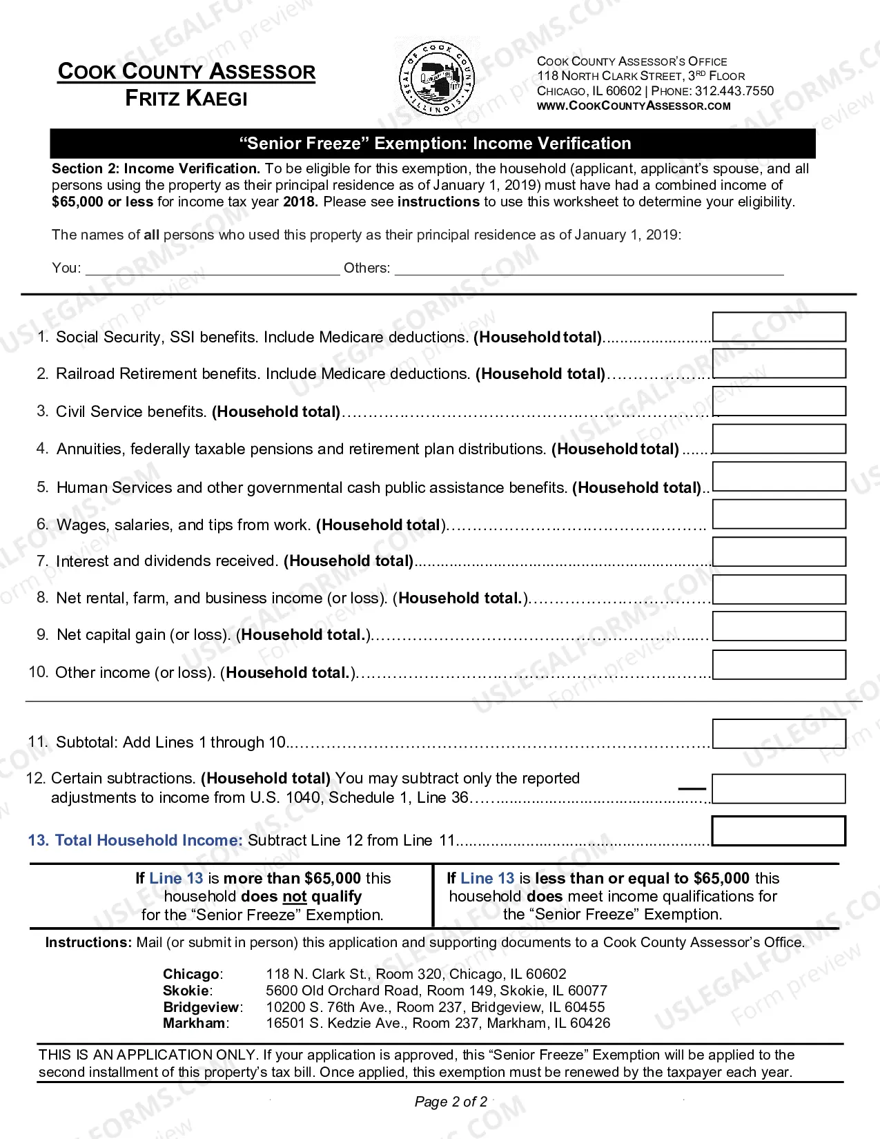 Preview Senior Freeze Exemption application
