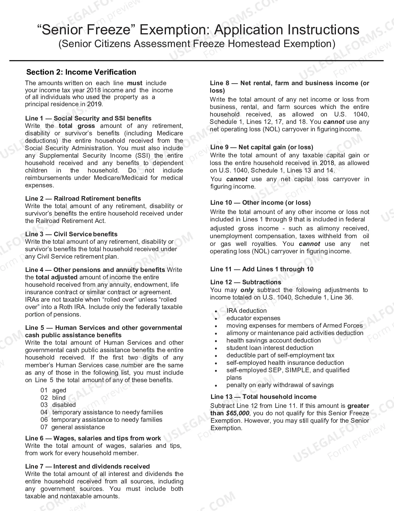 Preview Senior Freeze Exemption application