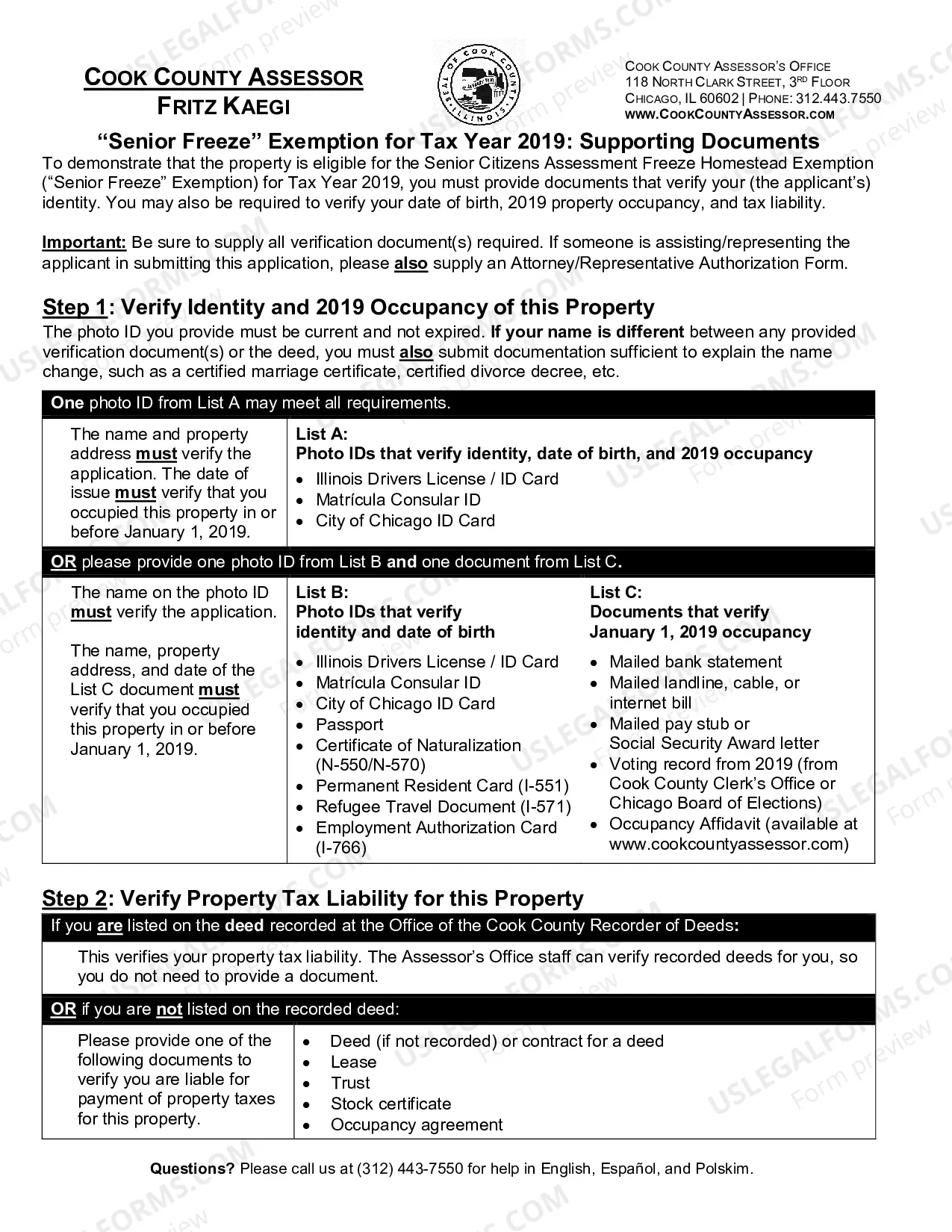 Preview Senior Freeze Exemption application