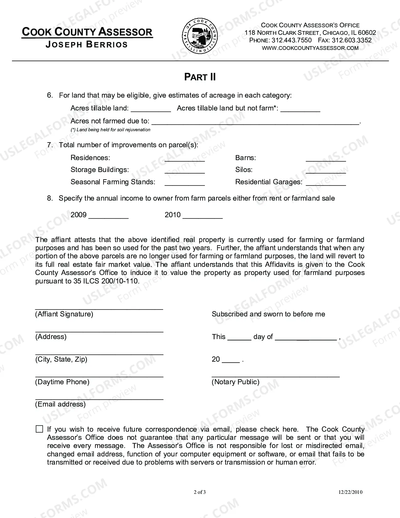 Preview 2011 Farm affidavit