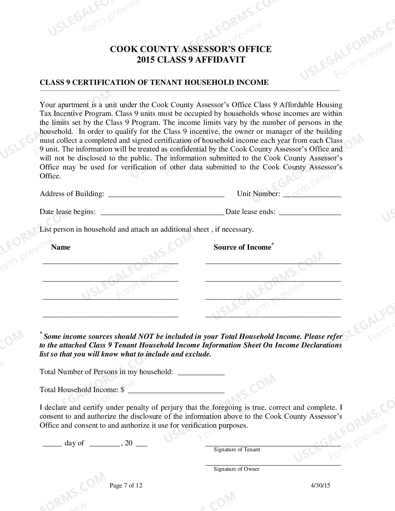Preview Class 9 affidavit (2015)