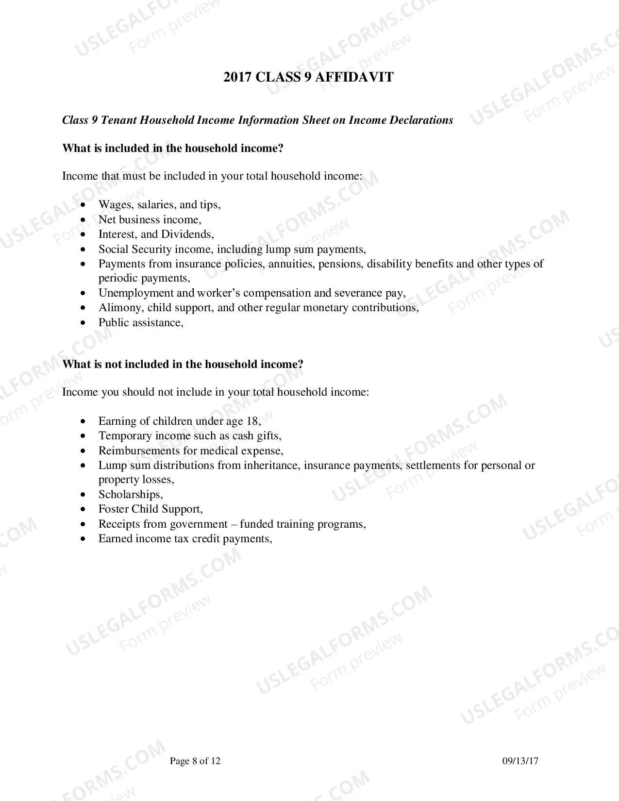 Preview Cook County assessor's Office 2017 Class 9 affidavit