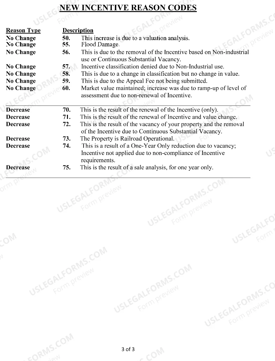 Preview Assessor Reason Codes