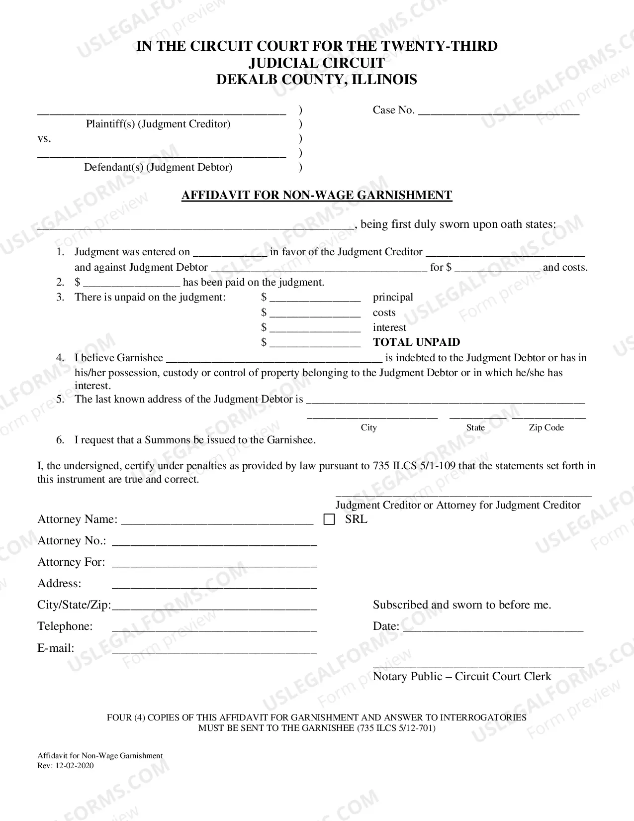 Preview Garnishment Summons-Non-Wage