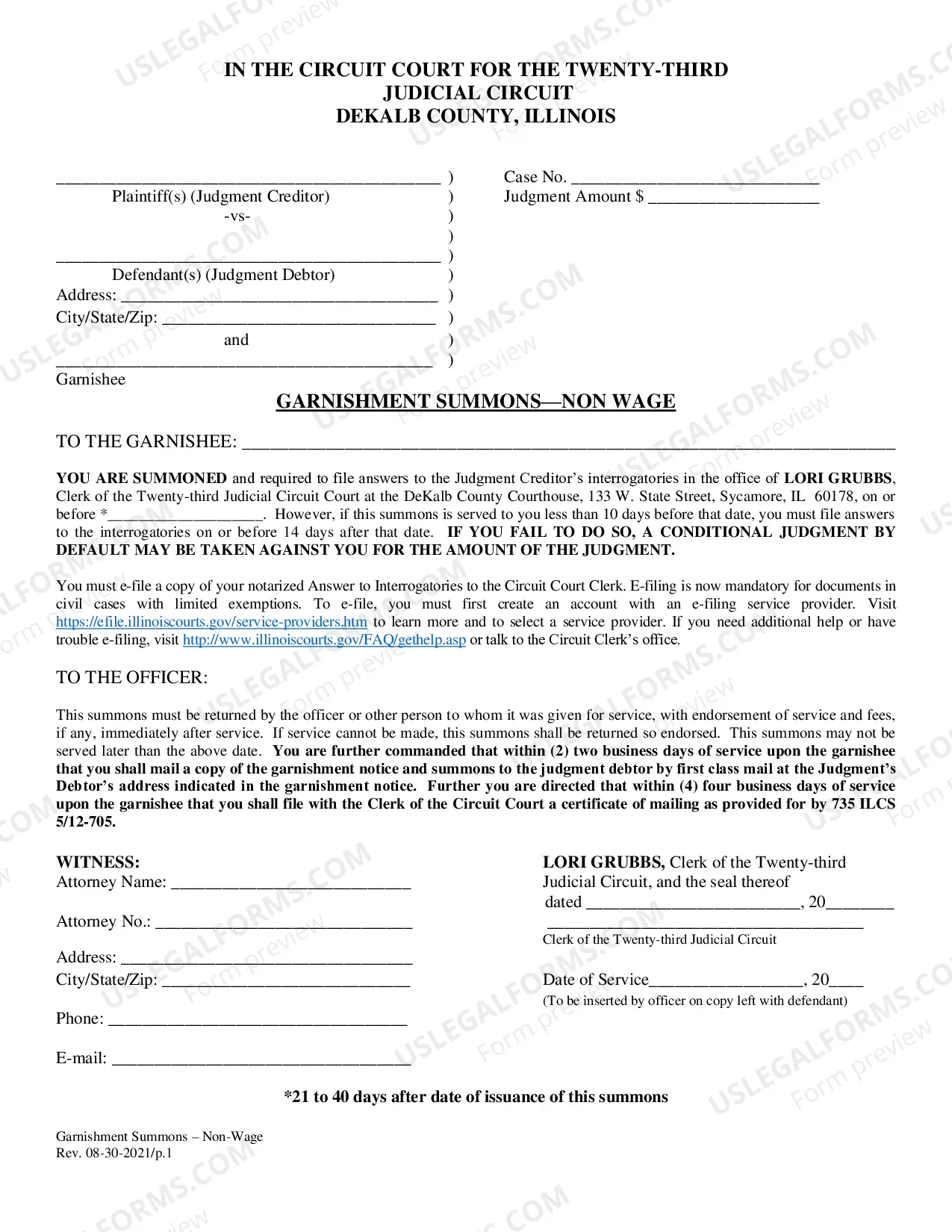 Preview Garnishment Summons-Non-Wage